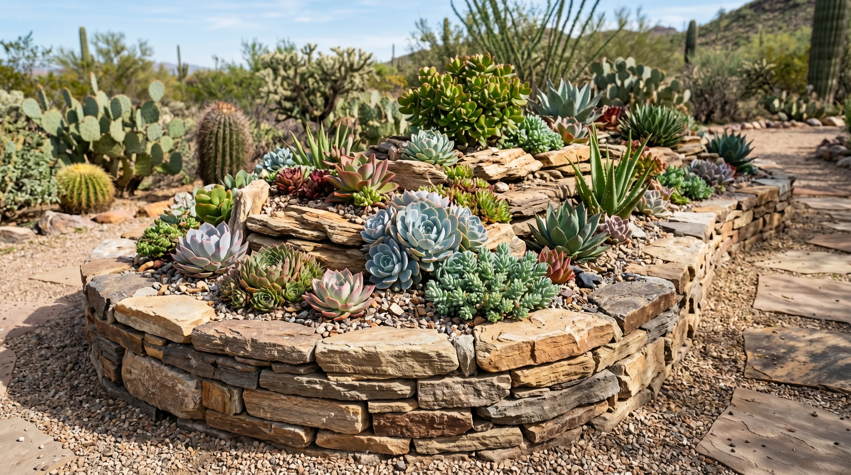Compact succulent rock corner