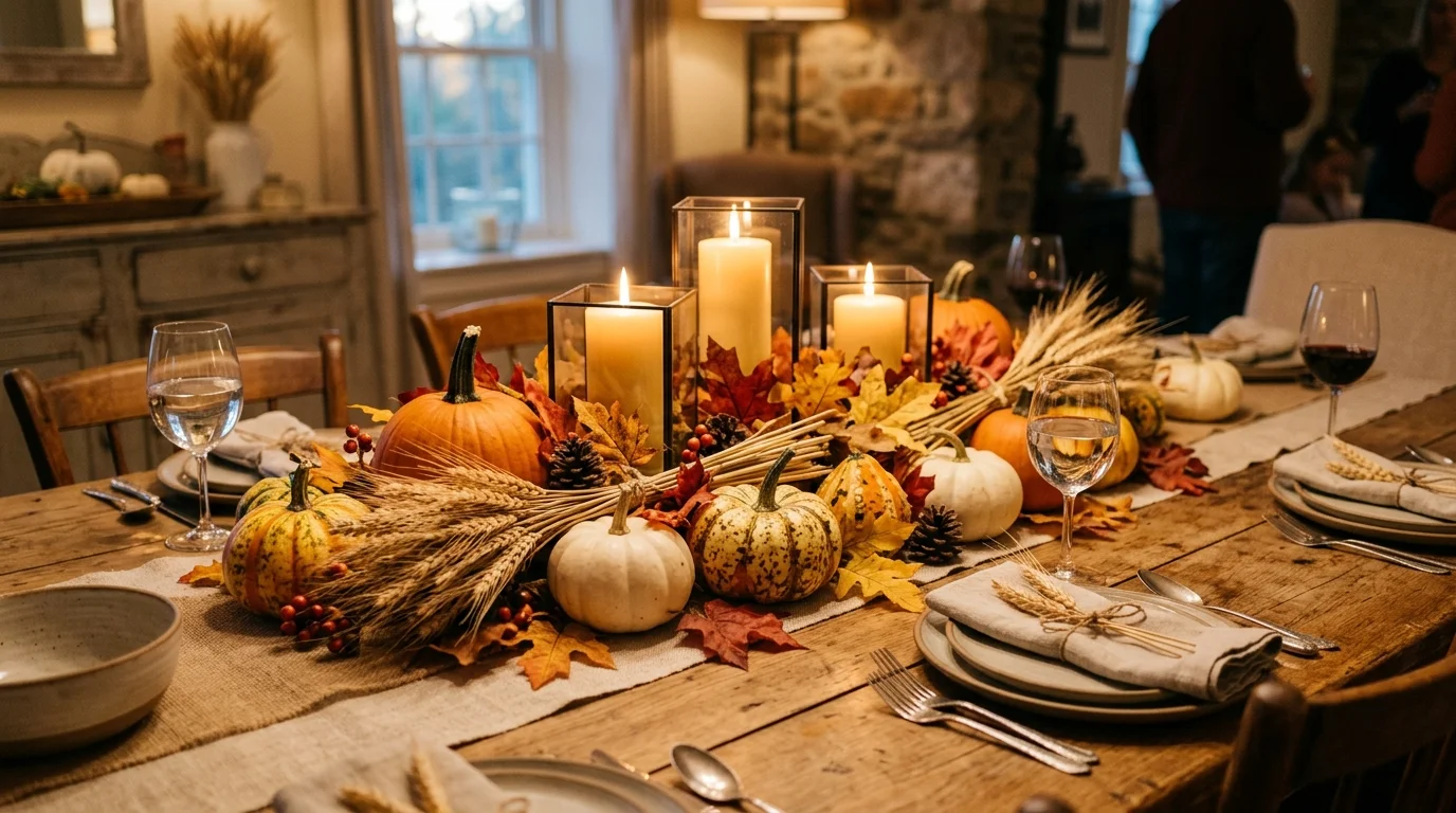 Decorate with dried corn and wheat
