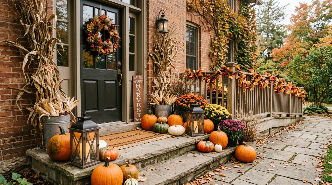 Layer mums with seasonal greenery