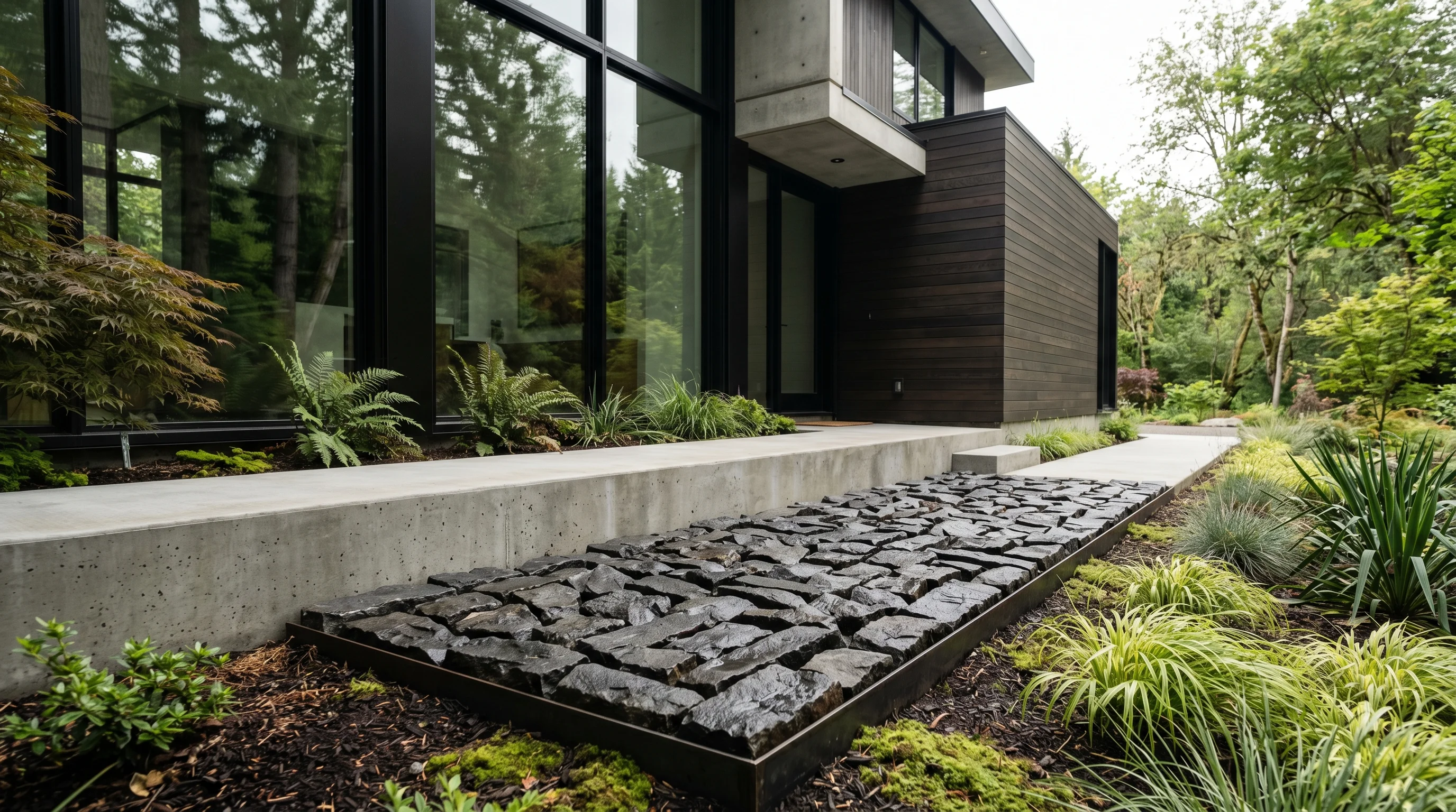 Rock border with shrubs