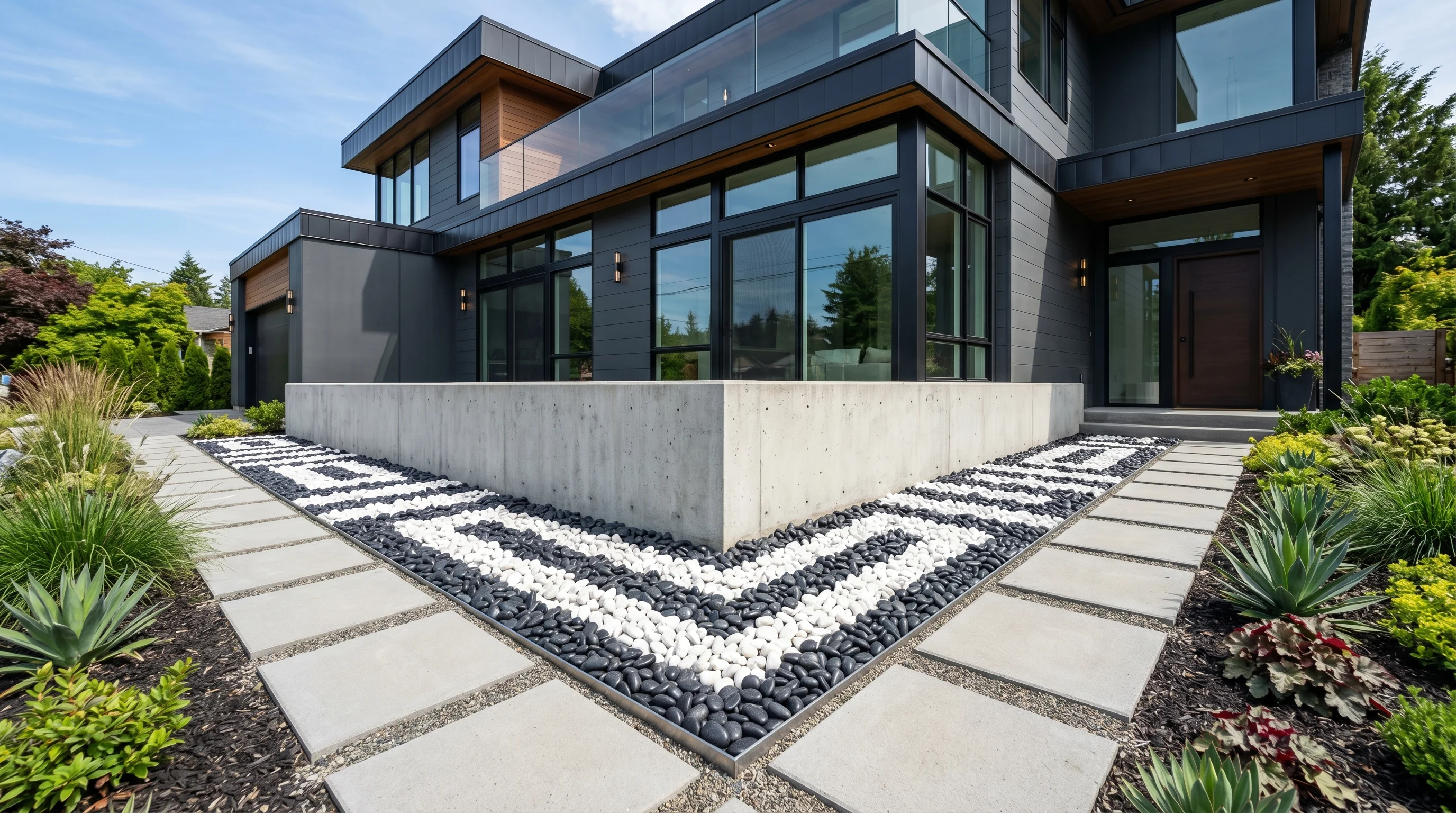 Modern house rock border