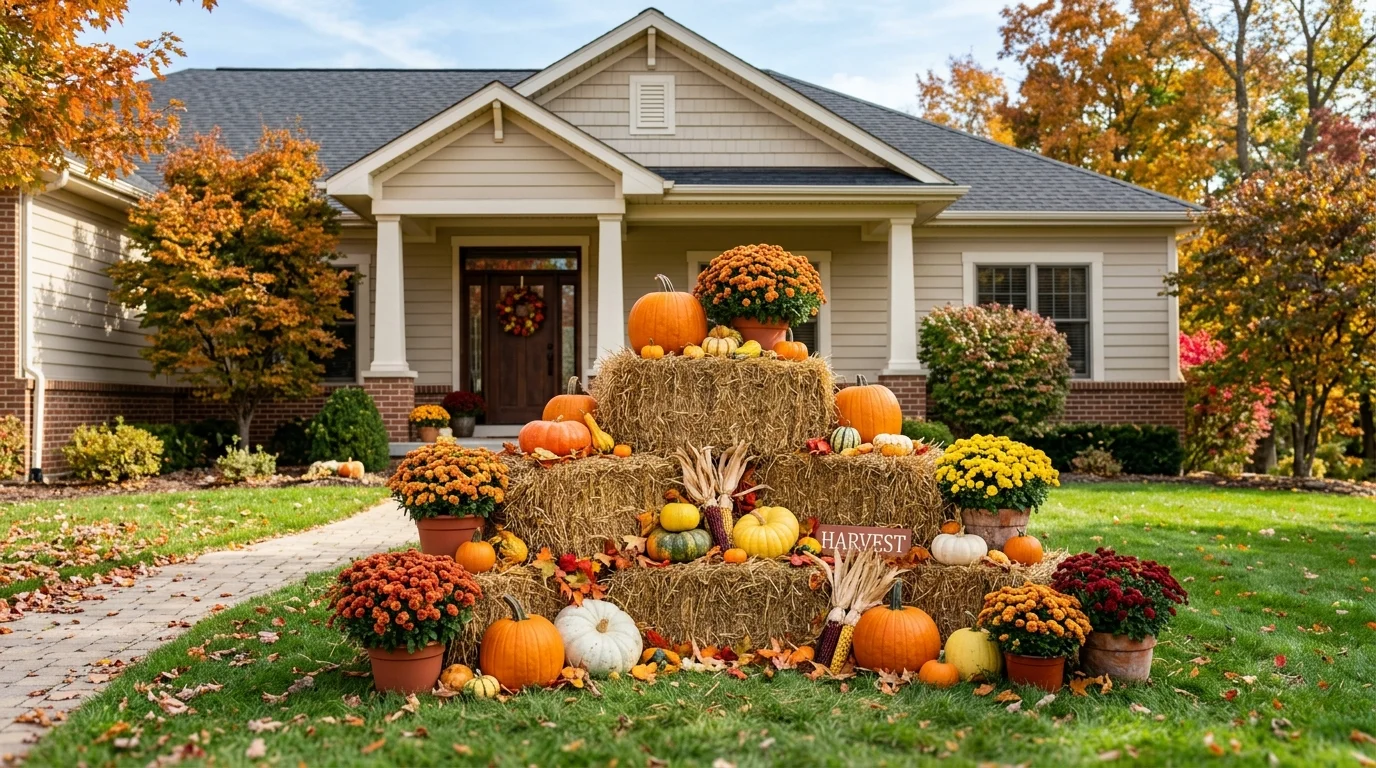 Pair hay bales with colorful mums
