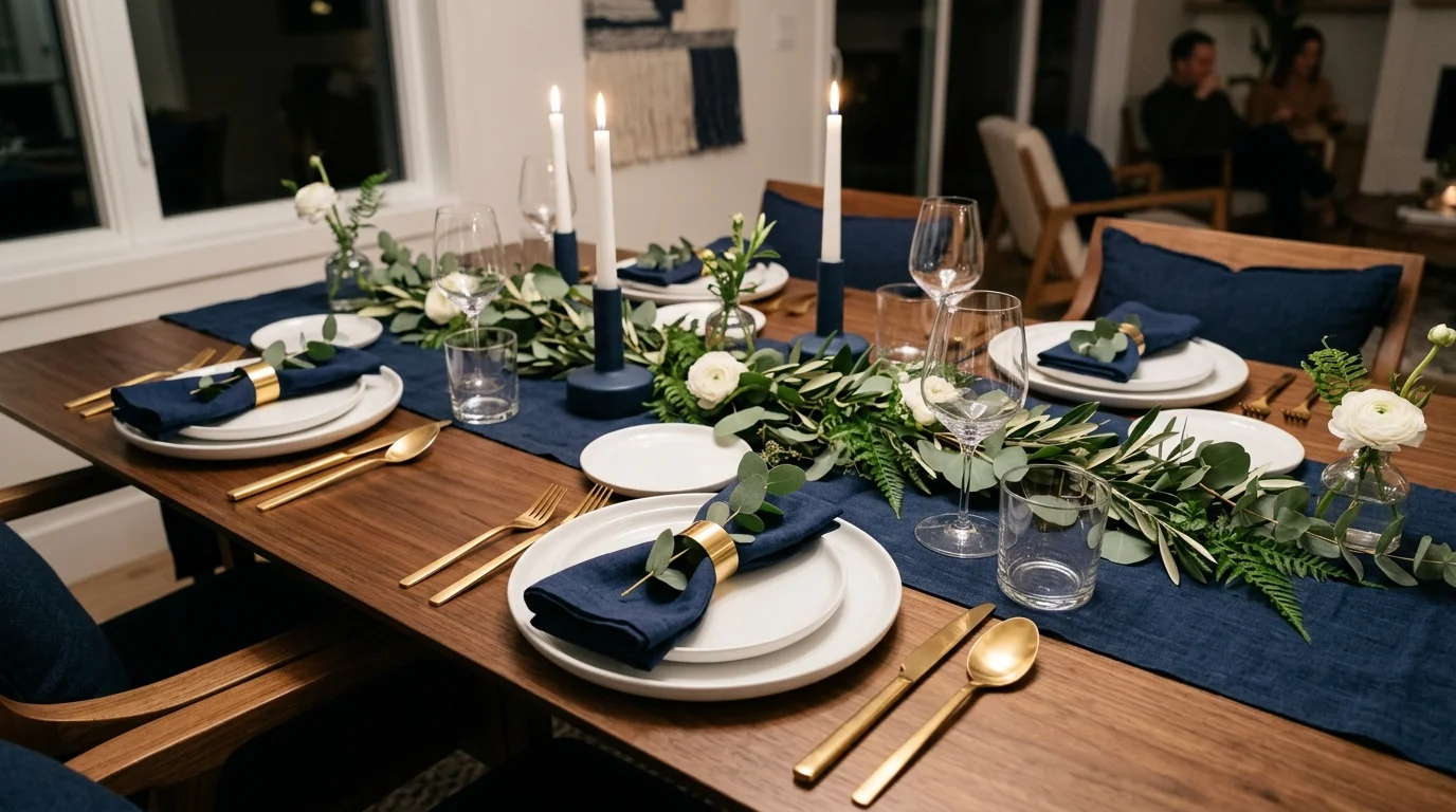 Use navy napkins for depth