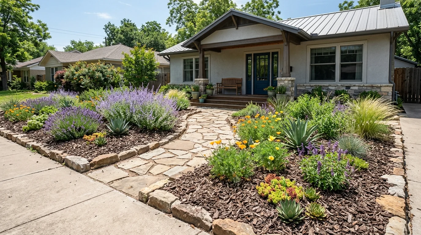Front yard with ornamental grasses