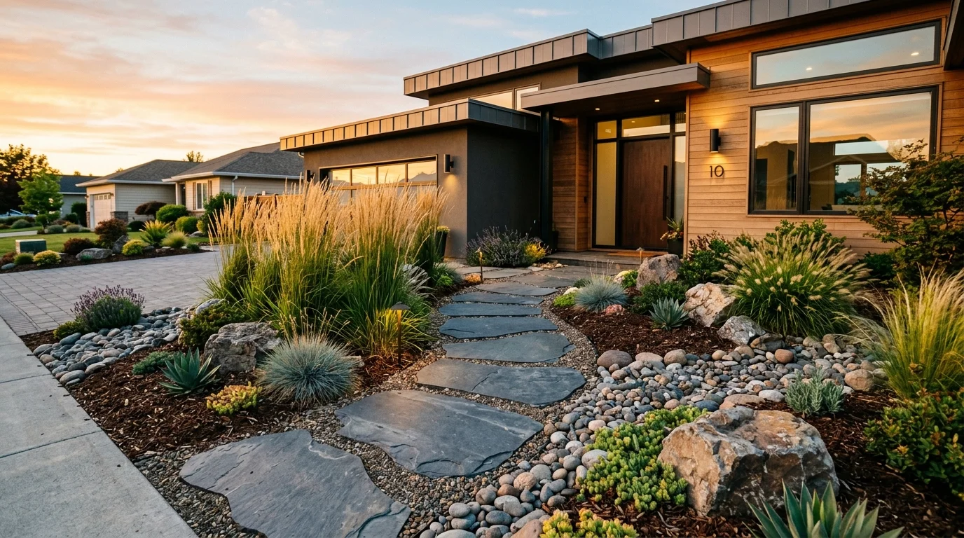 Rock edging front yard