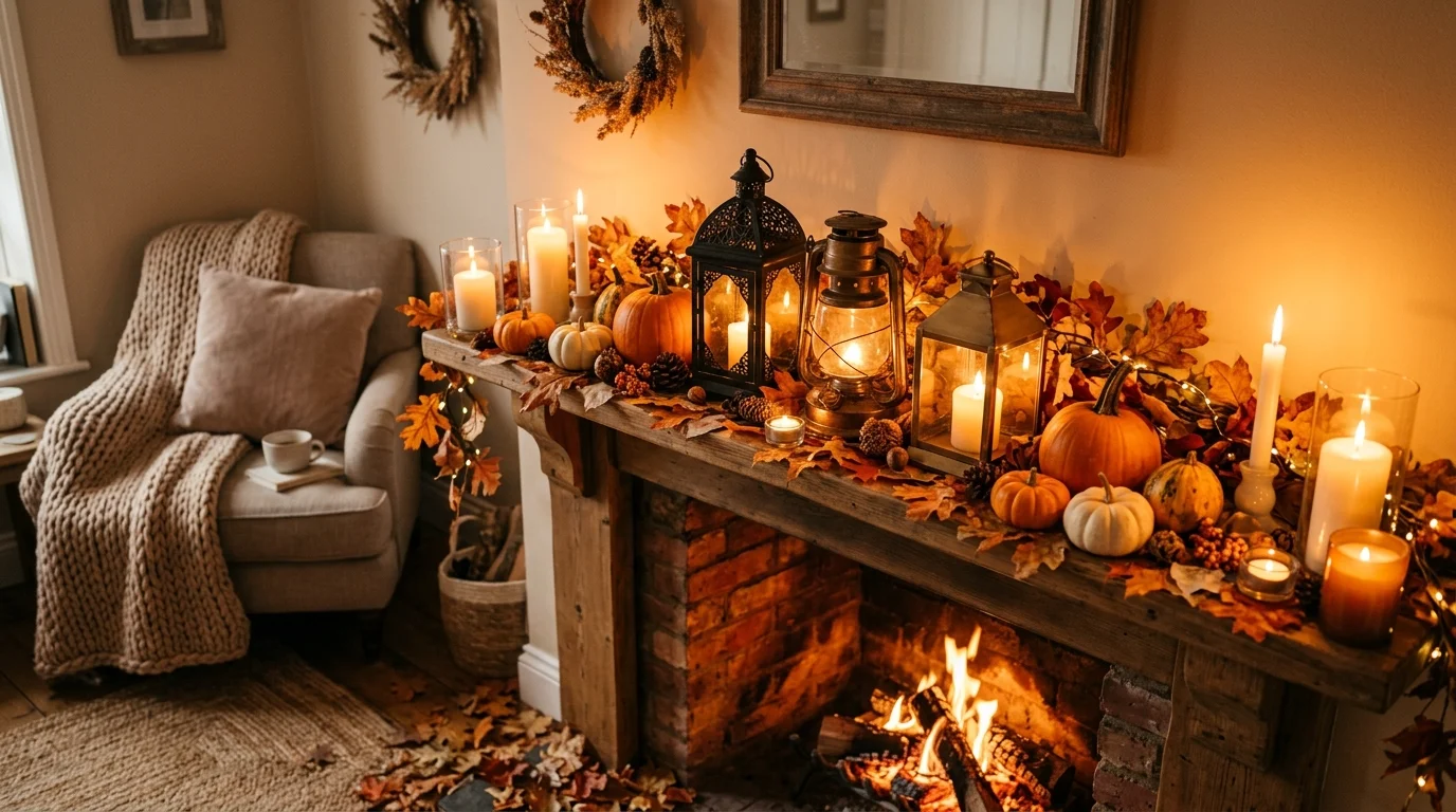 Surround lanterns with leaves