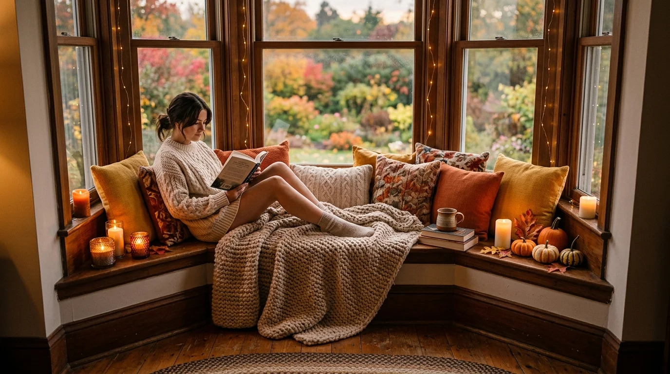 Create a reading nook with fall pillows