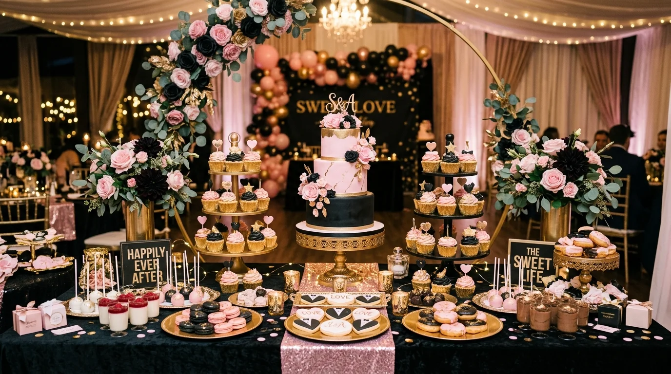 Use black tableware with pink napkins