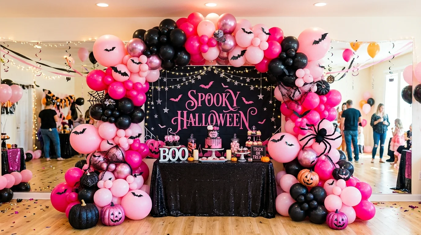 Hang black bats on a pink wall