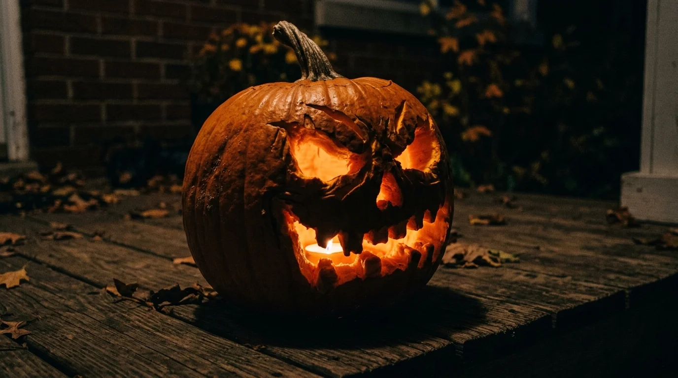 Use a haunted house silhouette across the pumpkin face