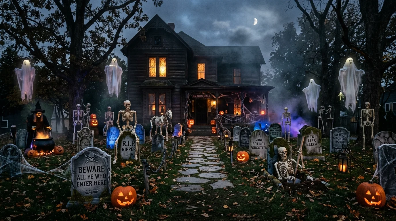 Build a graveyard scene in the front lawn