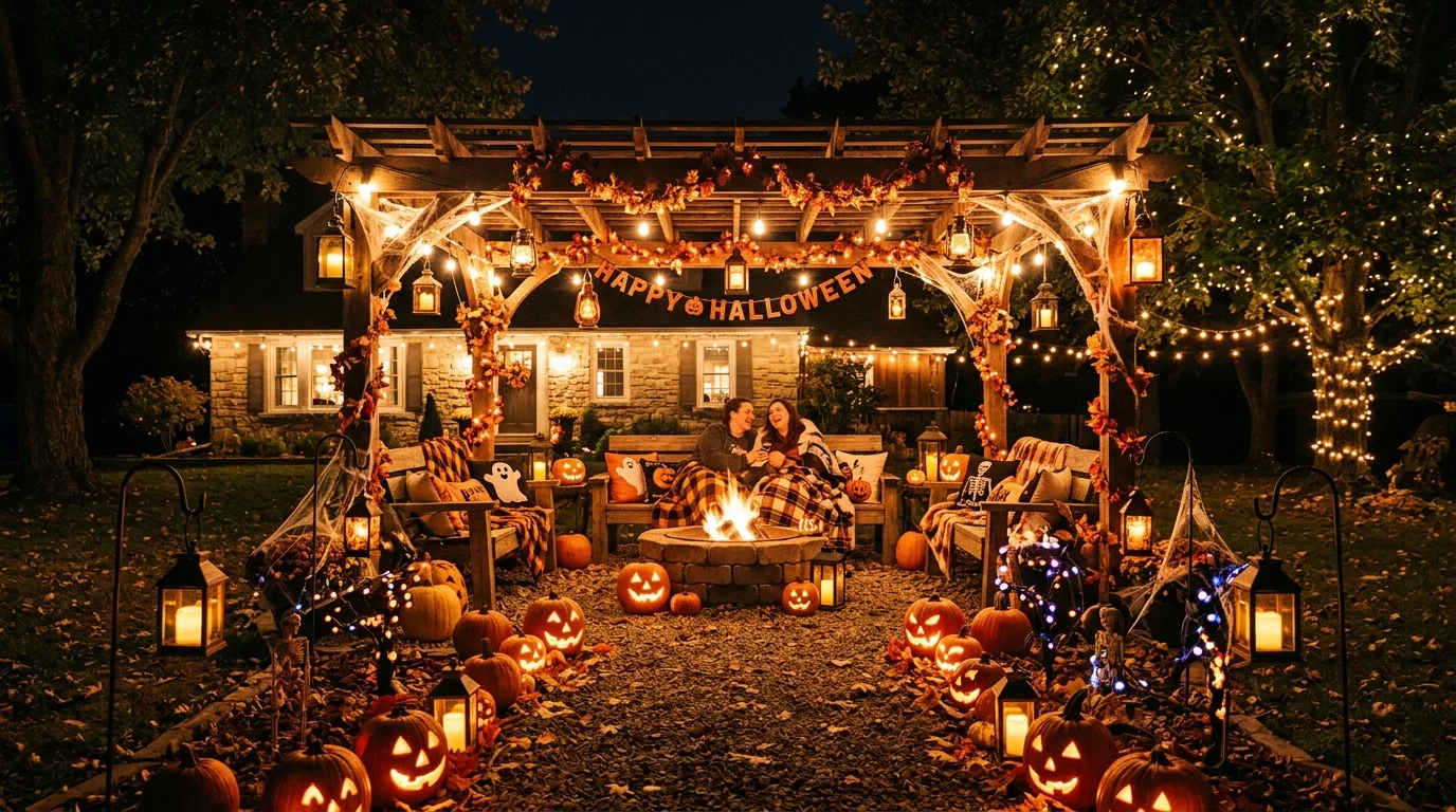 Add witch hats hanging above the walkway