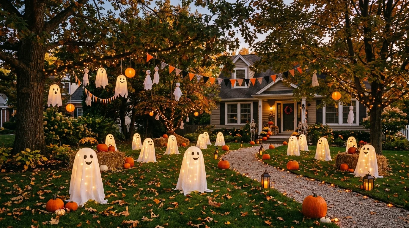 Hang ghosts from low tree branches