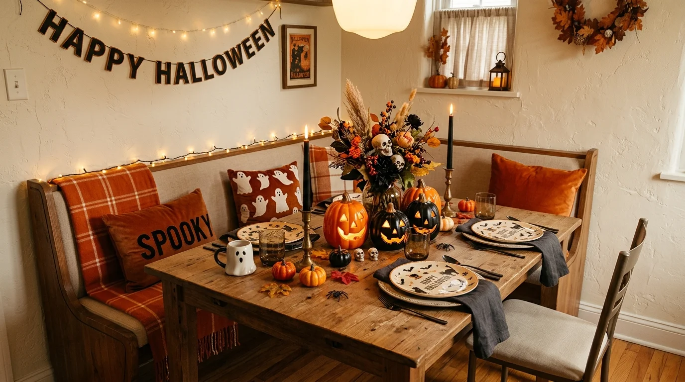 Decorate open shelves with mini pumpkins
