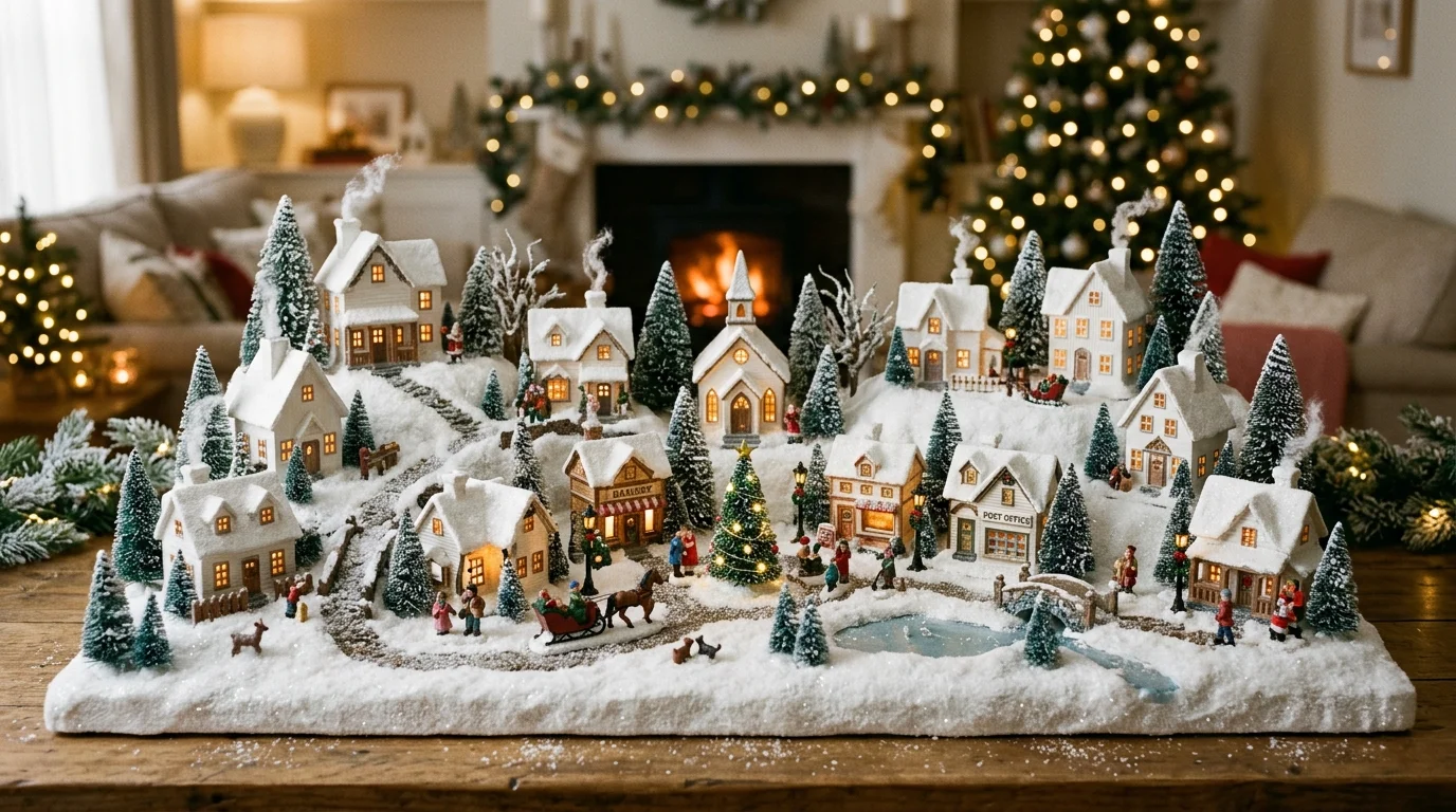 Add bottle brush trees between the houses