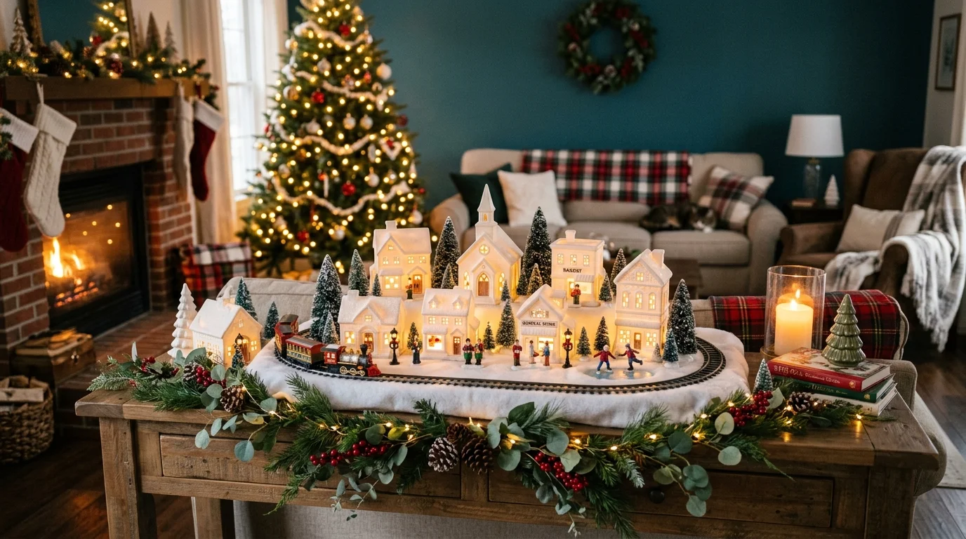 Style a neutral village on open shelves