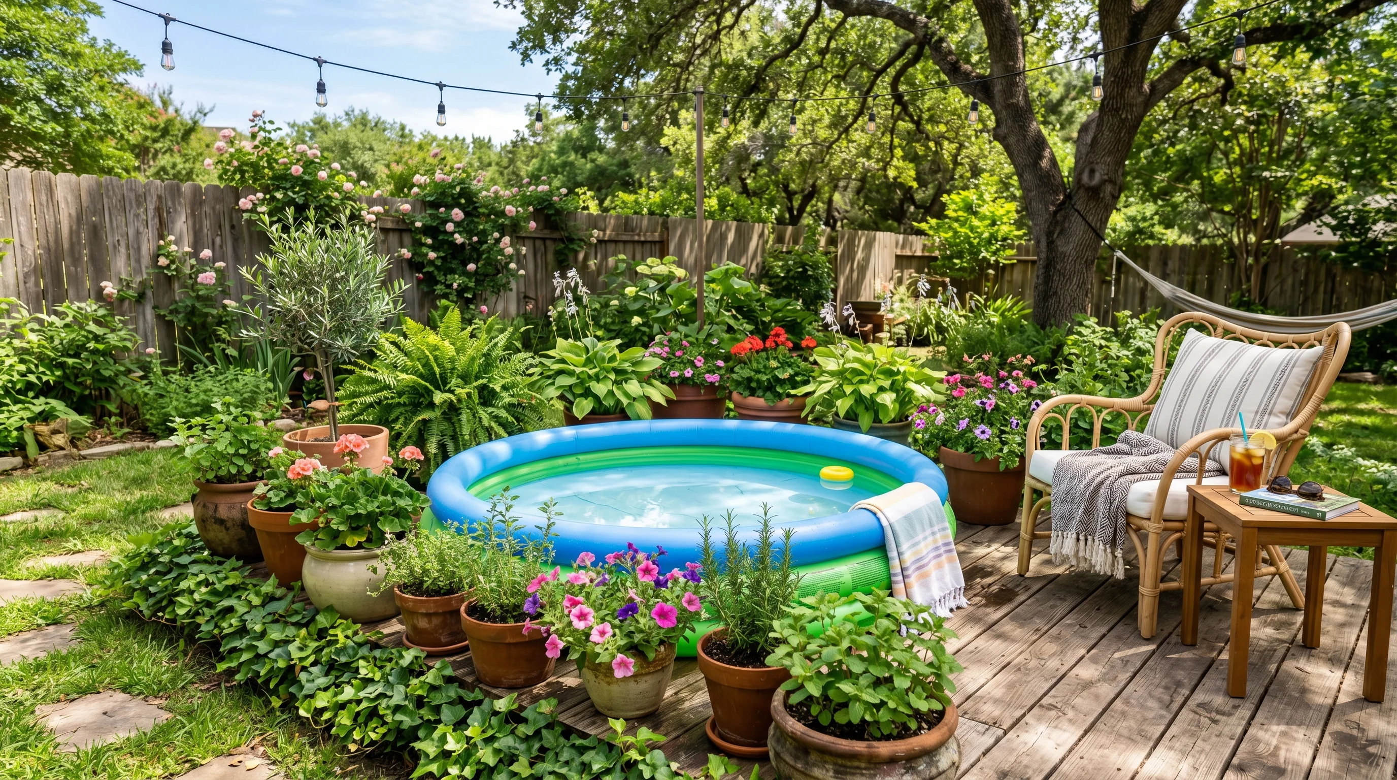 String lights in backyard