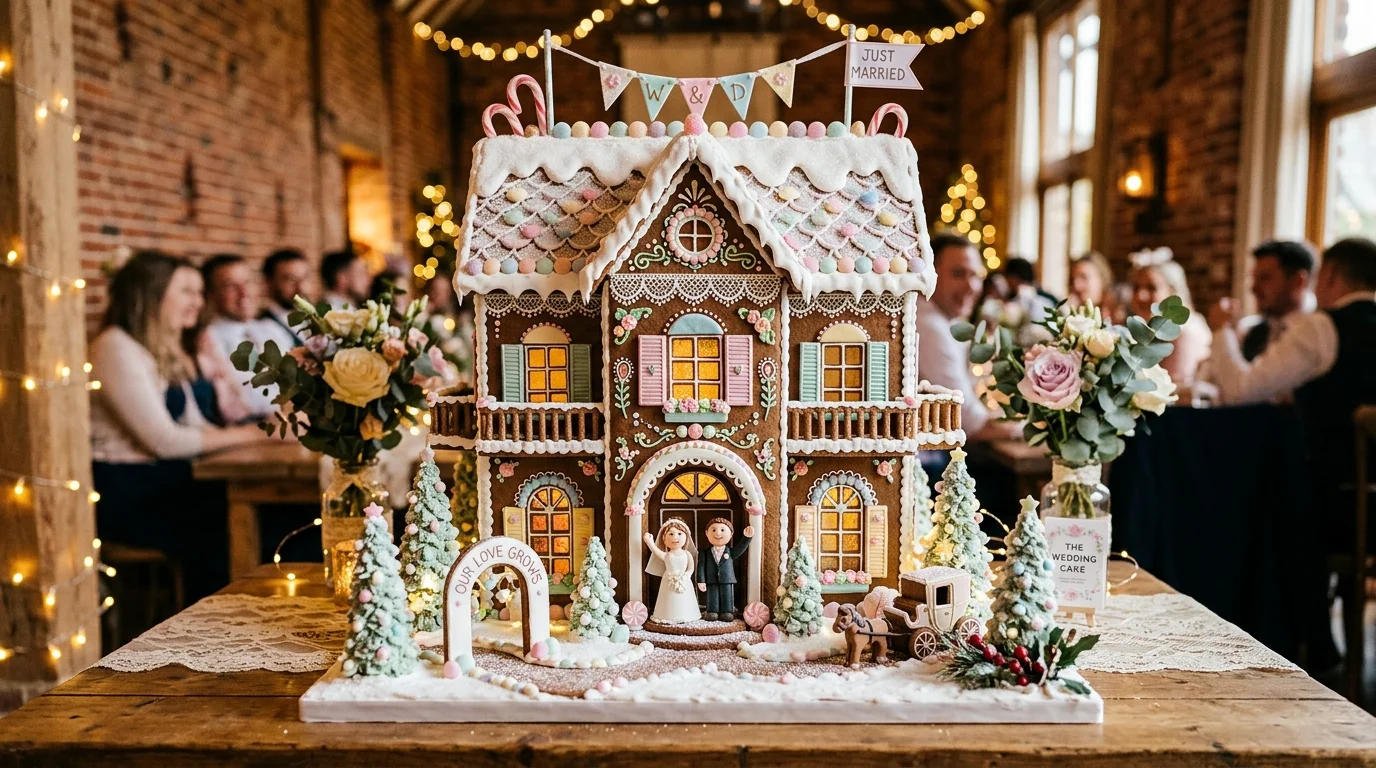 Style a rustic gingerbread lodge display