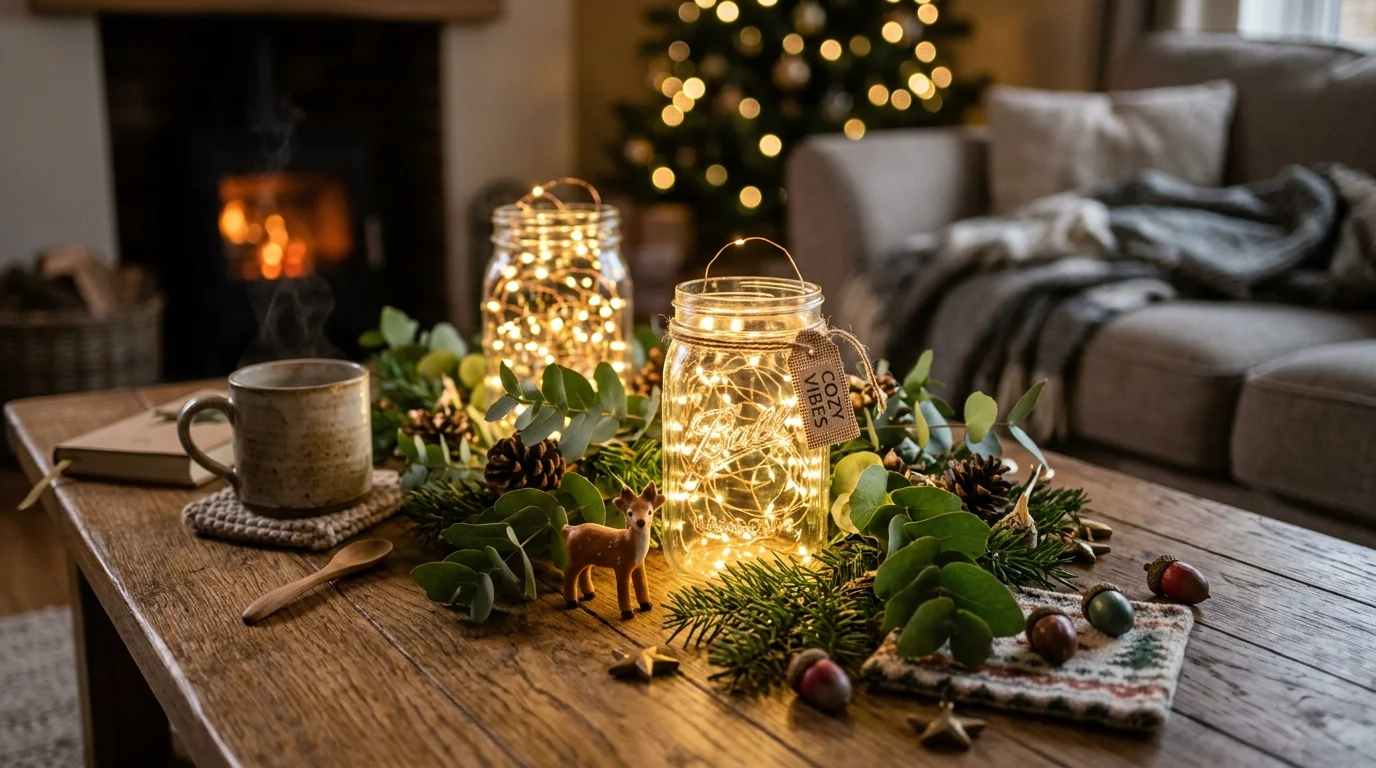 Create a neutral winter table scene