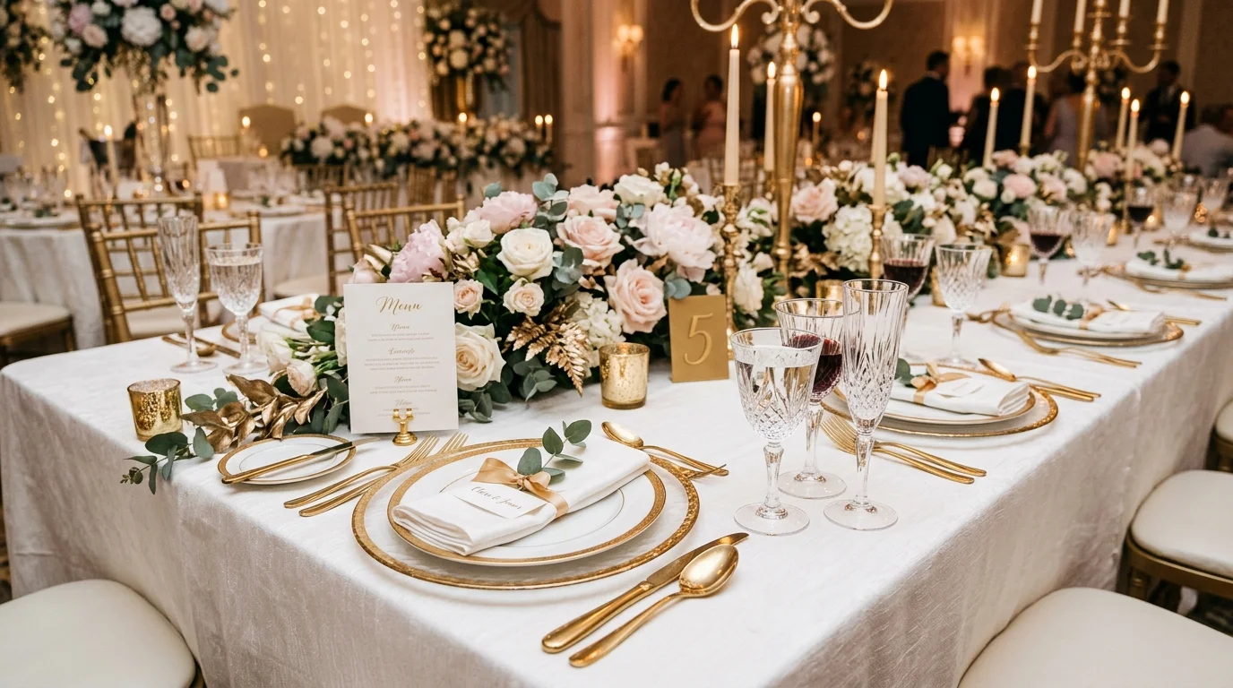 Create a candlelit gold centerpiece