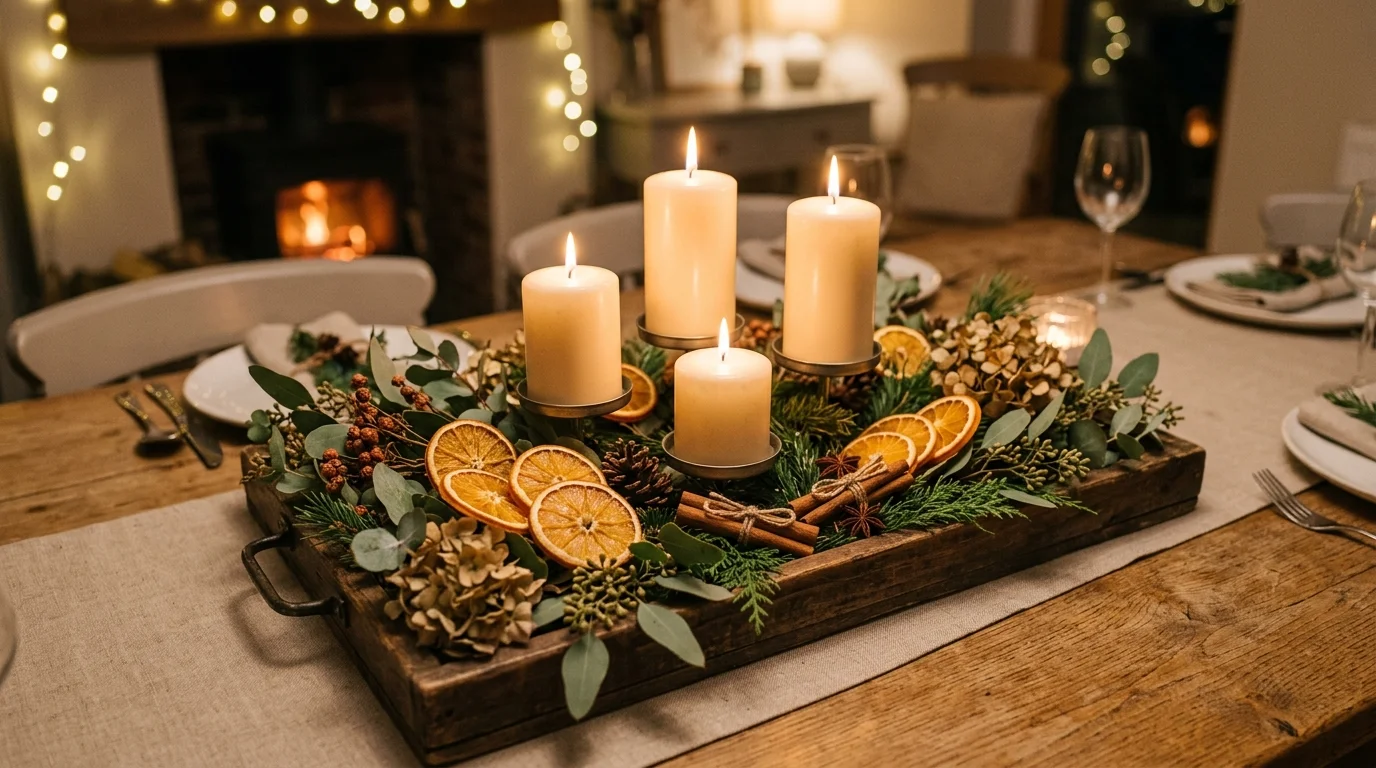 Style a dried orange table centerpiece