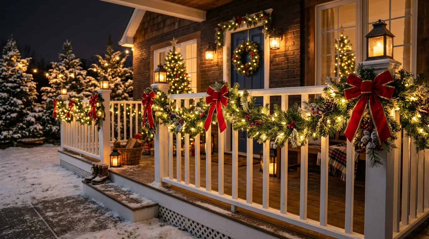 12 Christmas Porch Railing Garland Ideas to Boost Festive Curb Appeal