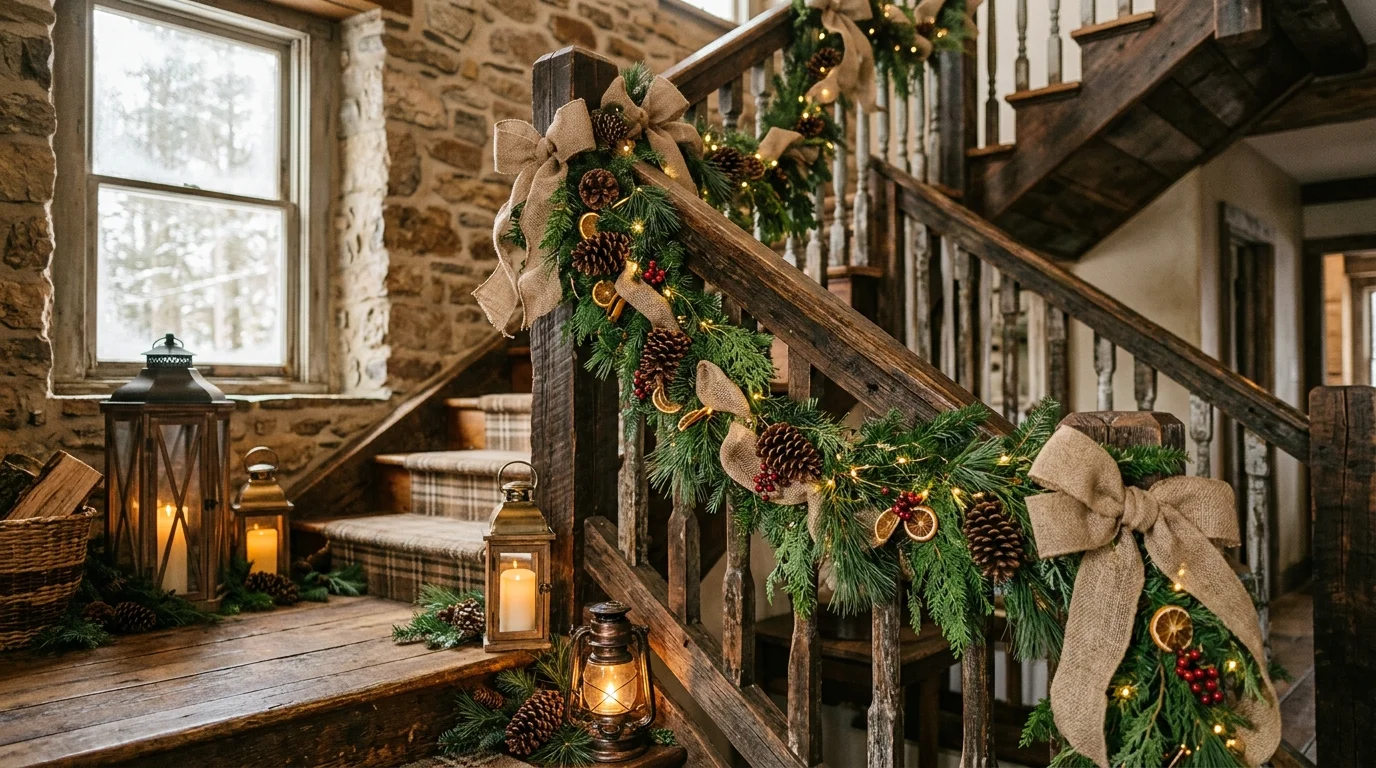 Wrap warm white lights through the garland