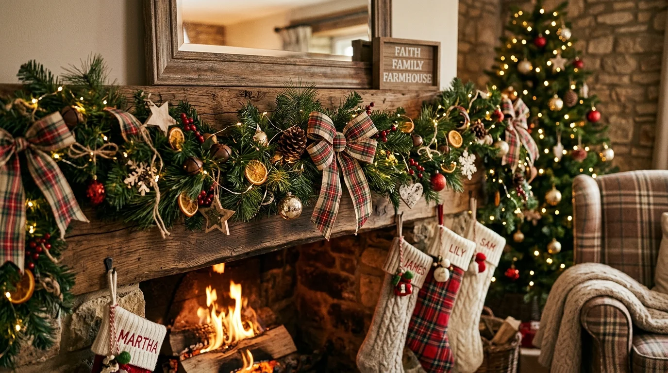 Use flocked garland for a snowy effect