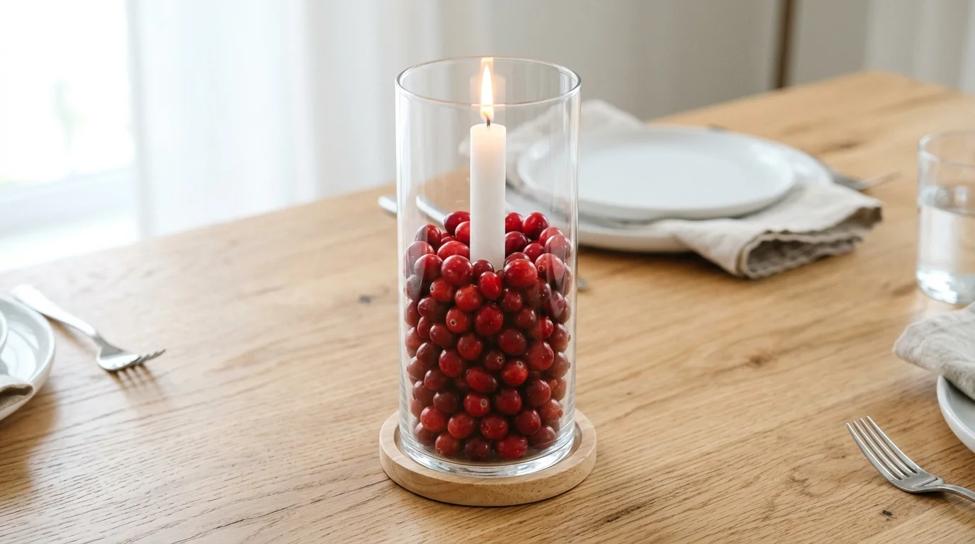 Create a long runner with candles and berries