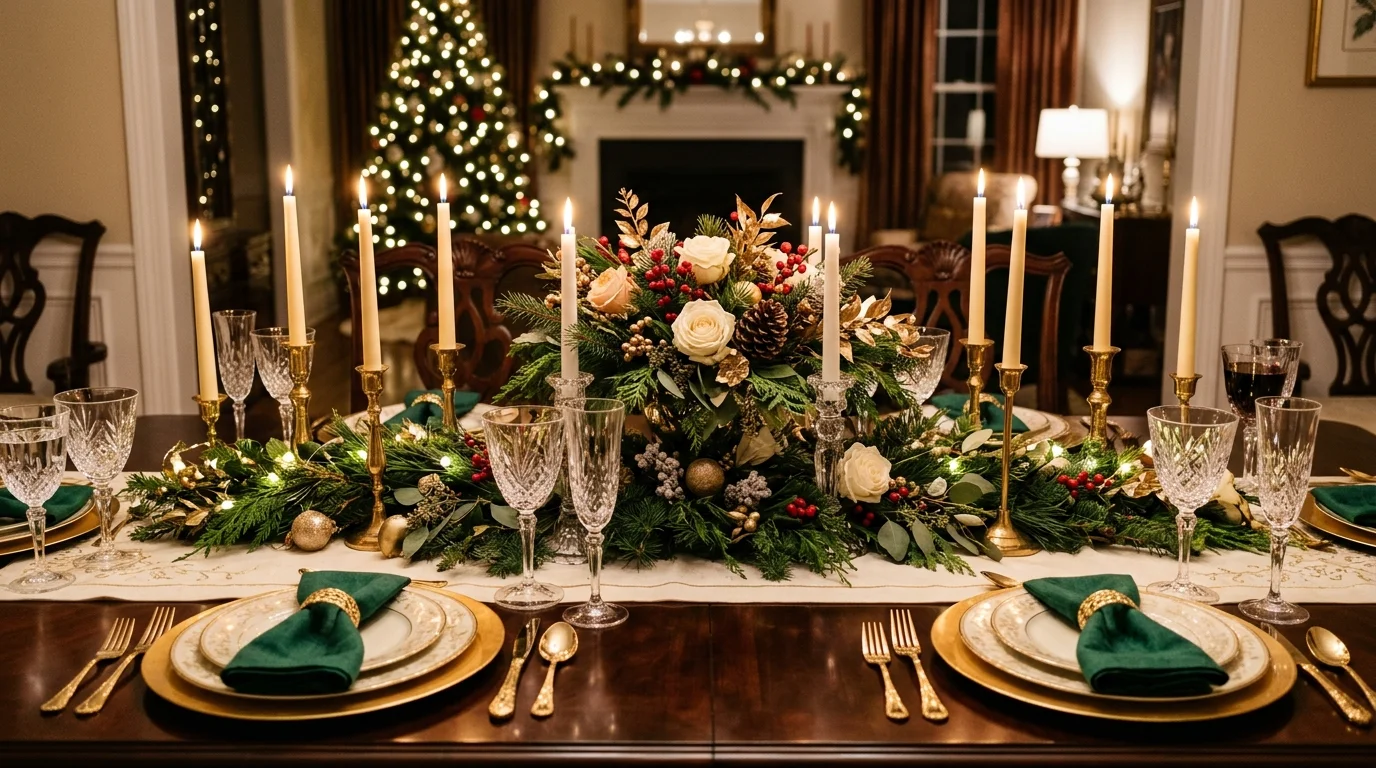 Layer metallic ornaments on the tree