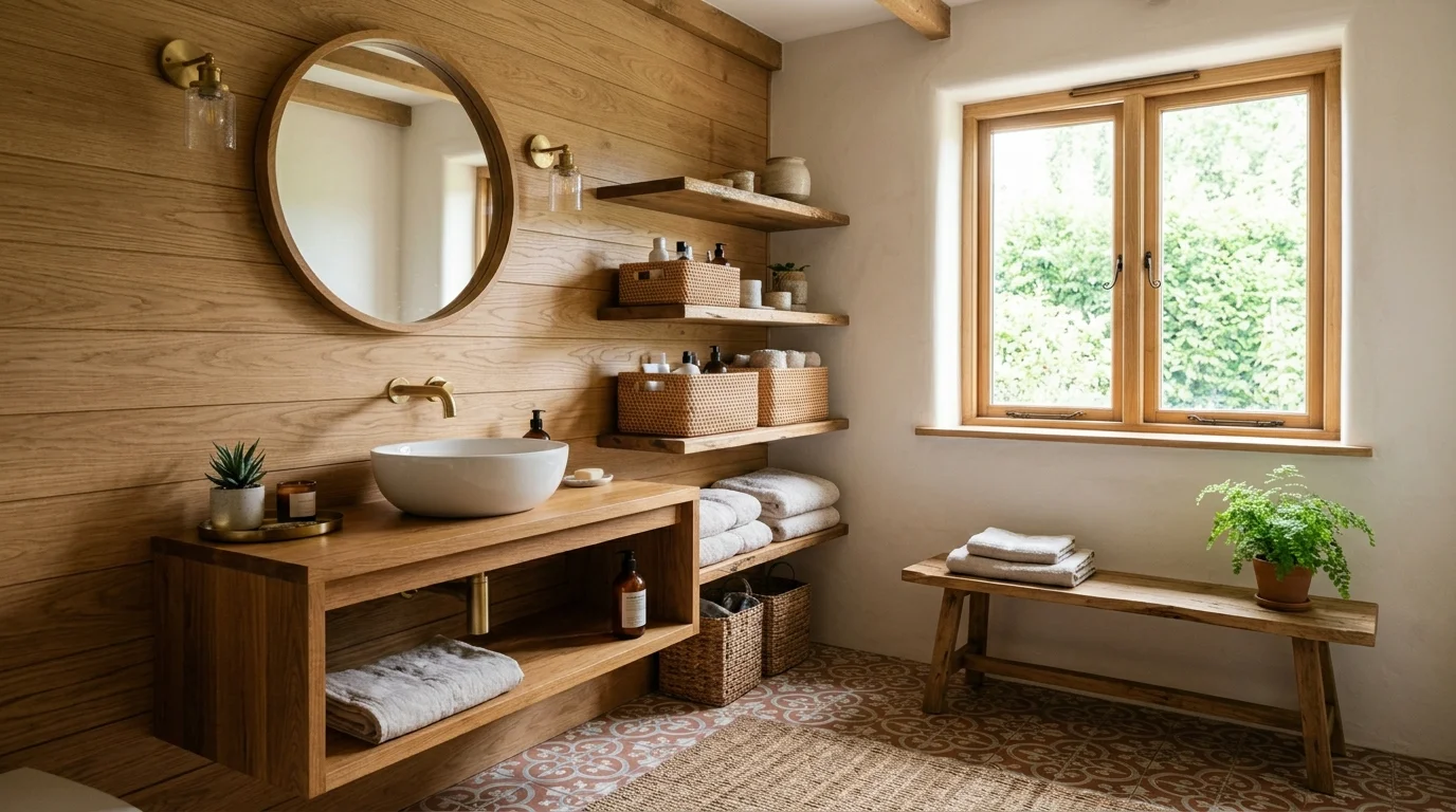 Add floating shelves above the toilet