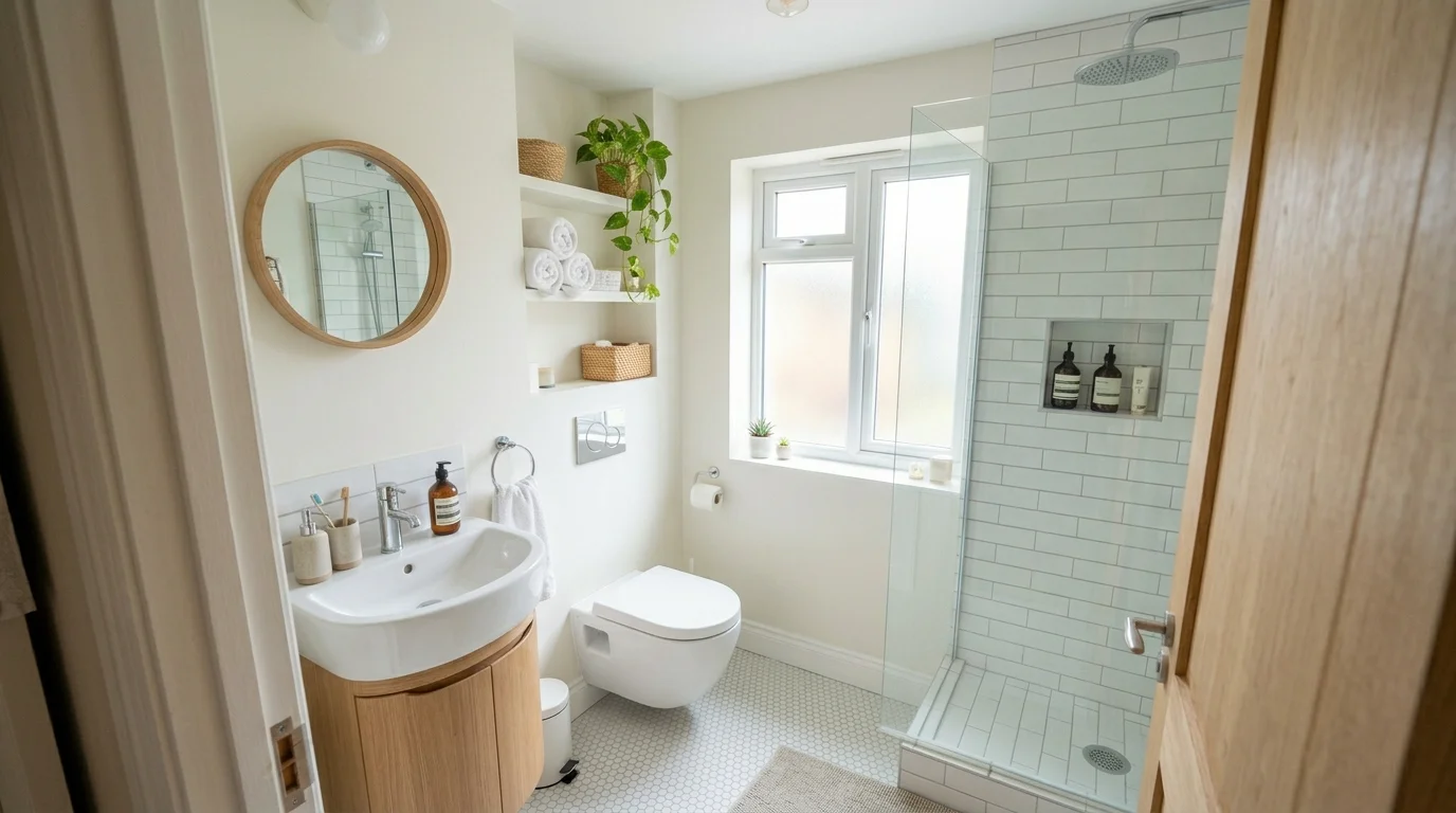 Add a statement shower curtain