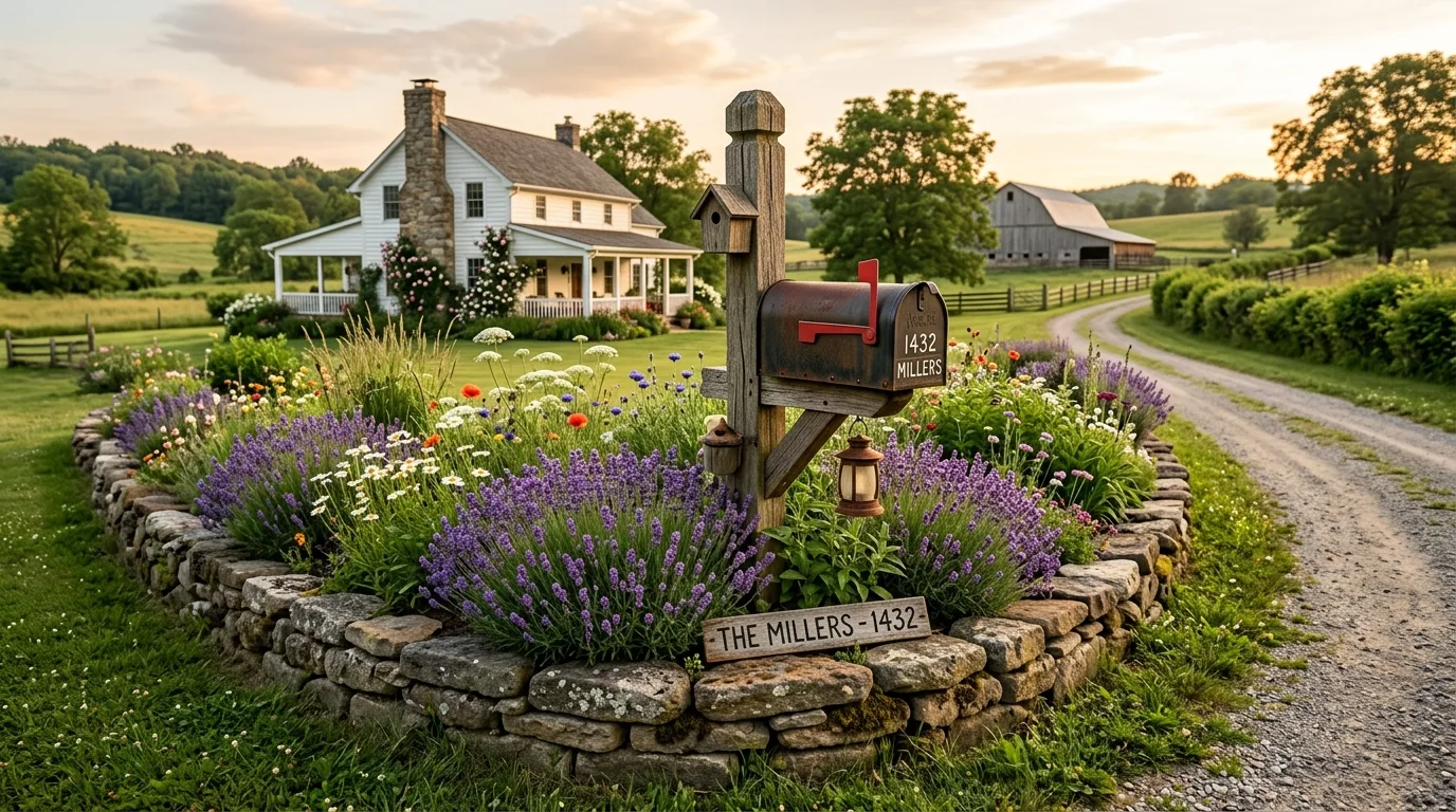 Mailbox with rock border