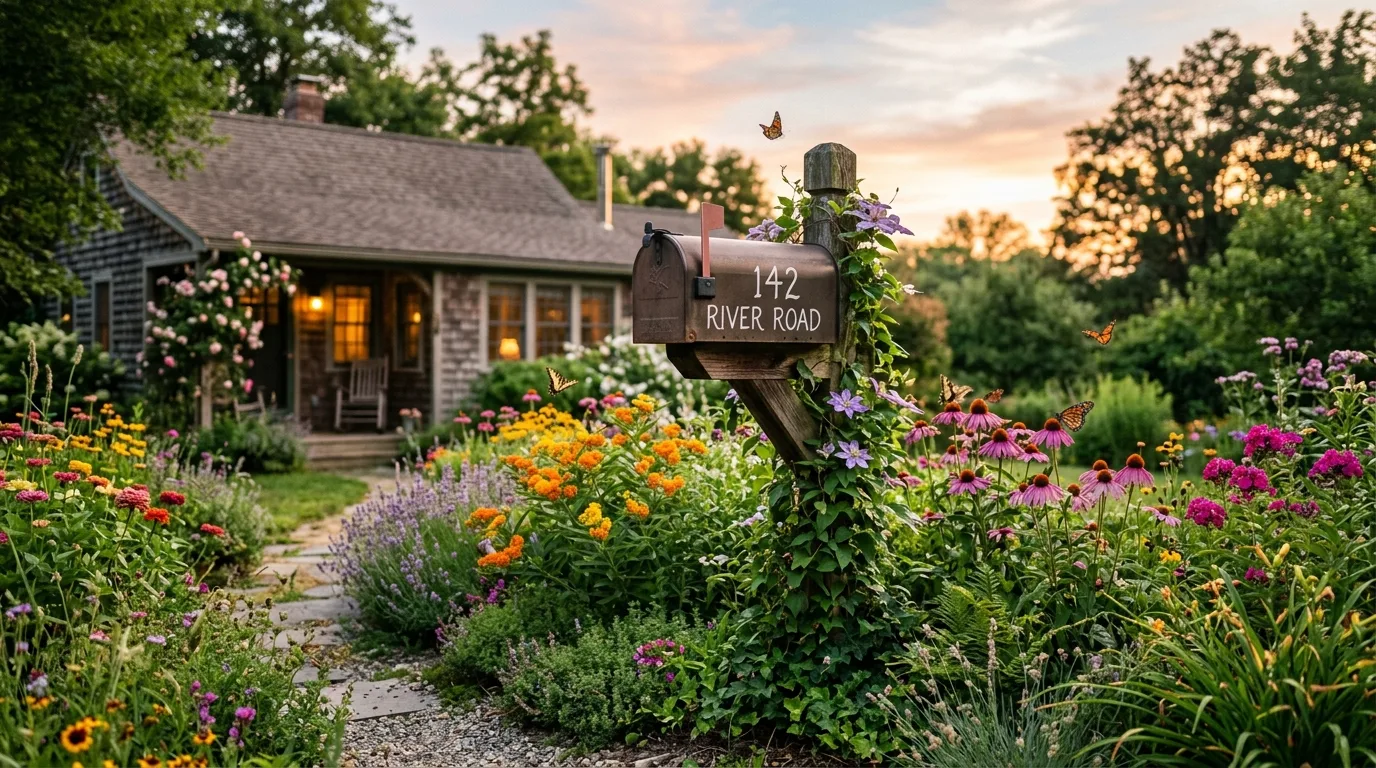 Mailbox planting with white flowers