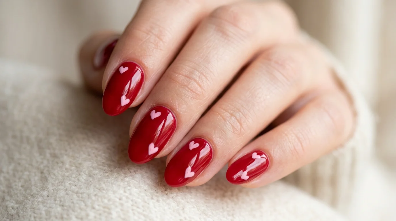 8 Red Nails With Pink Hearts Ideas for a Cute Valentines Look