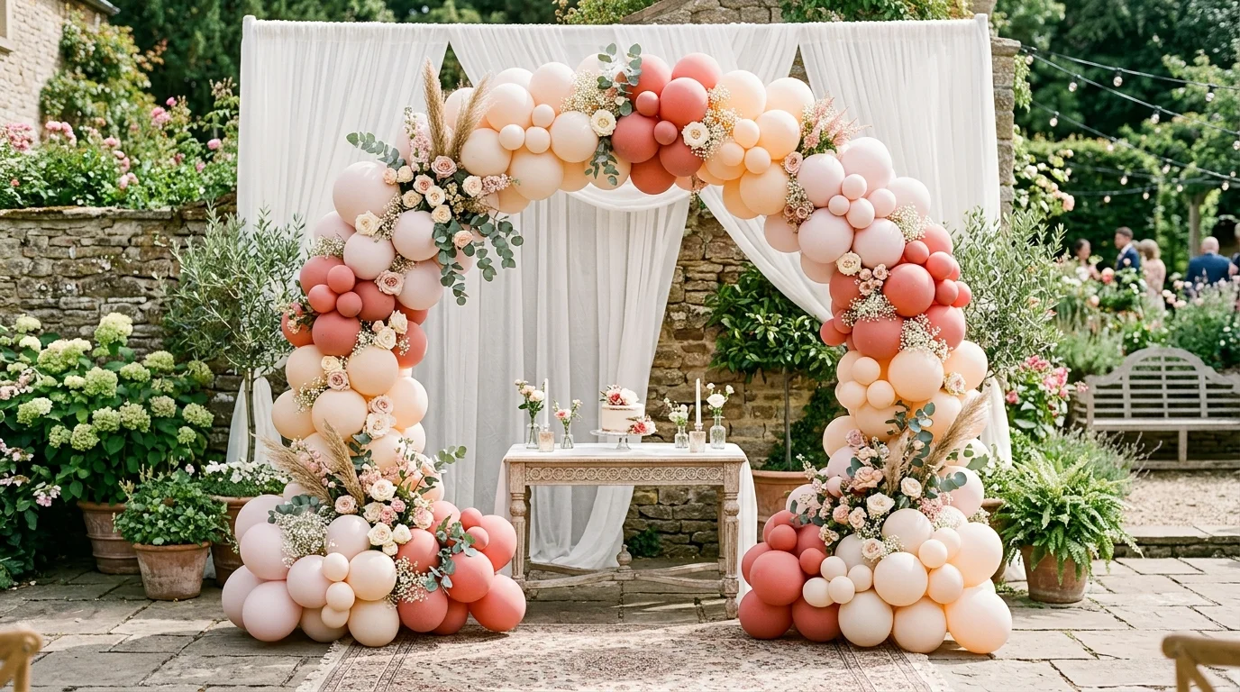 Add foil heart balloons into the arch