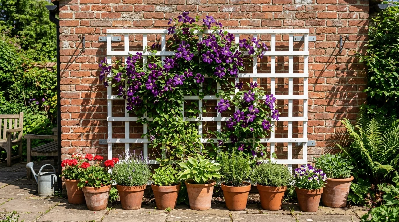 Layer a trellis behind planters