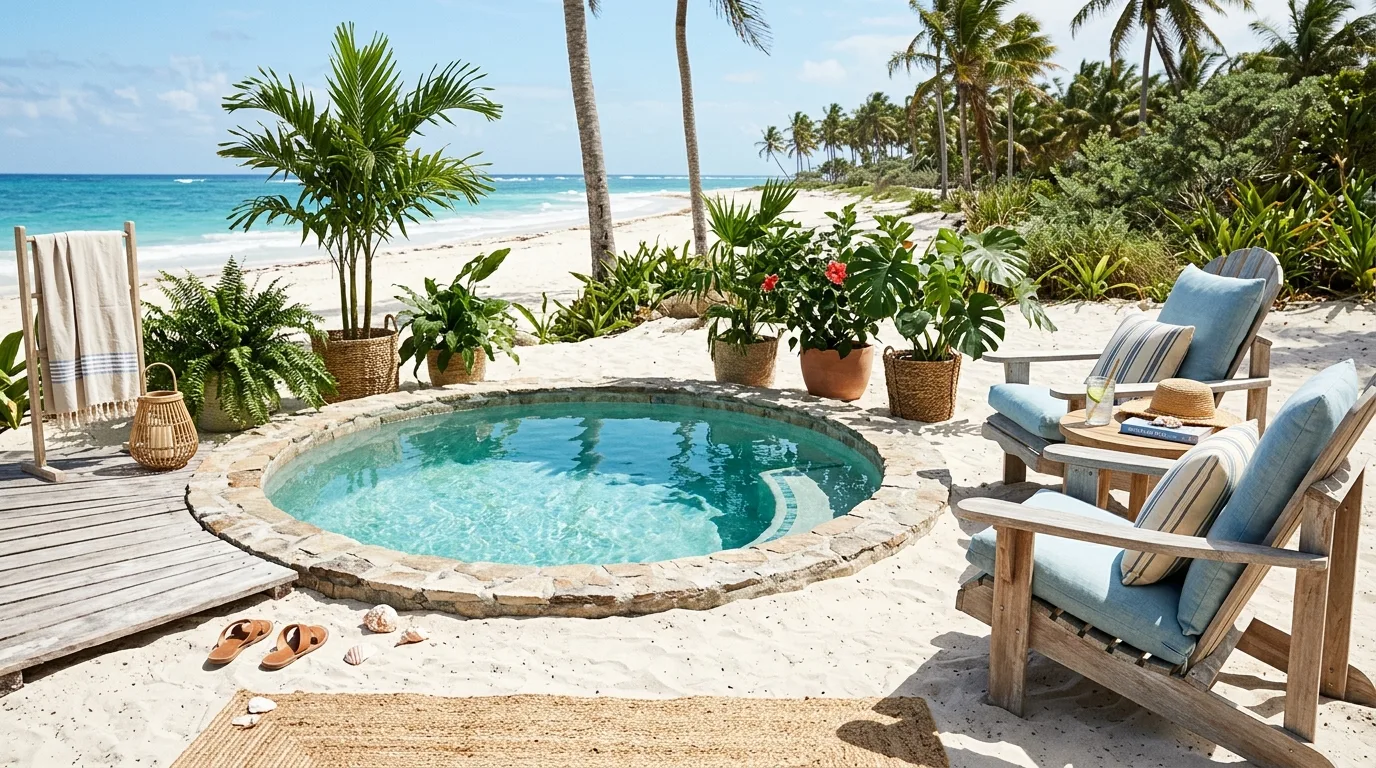 Pool with built-in bench