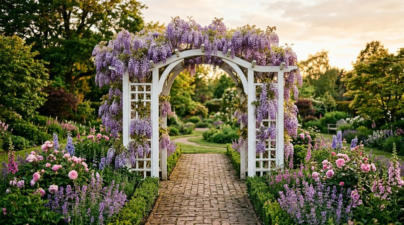 Arbor with climbing roses