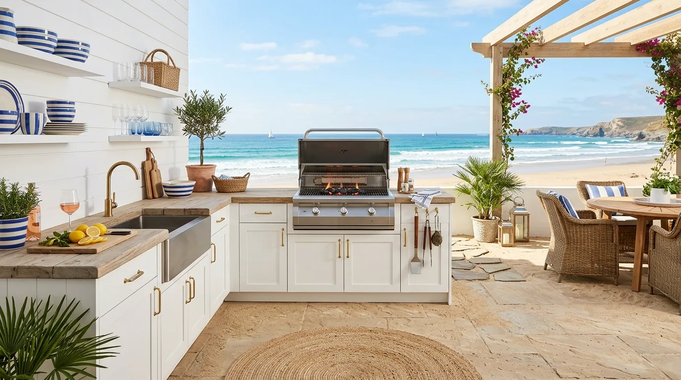 9 Coastal Outdoor Kitchen Design Ideas for a Fresh Beach Inspired Backyard