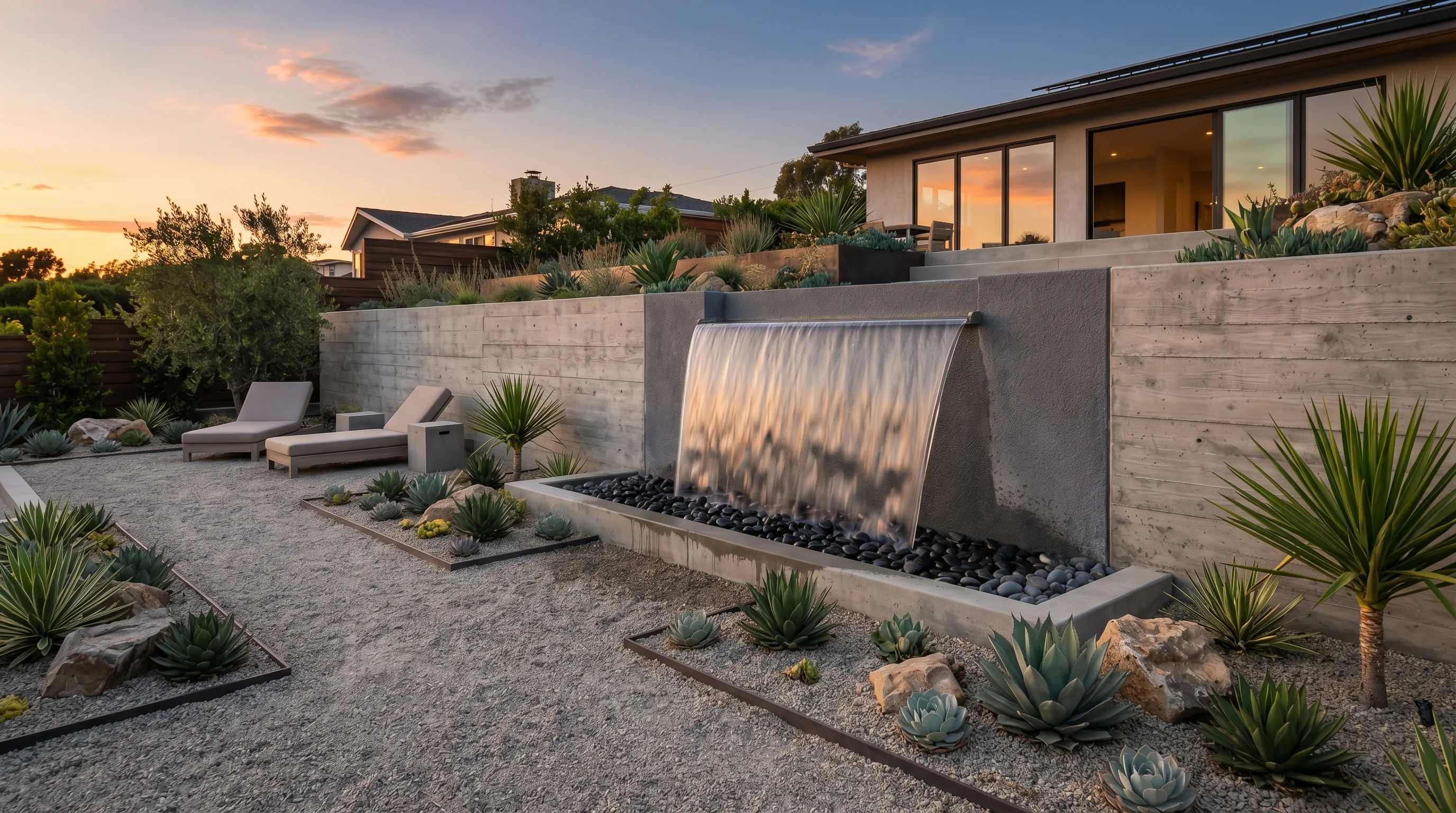 Water wall with seating