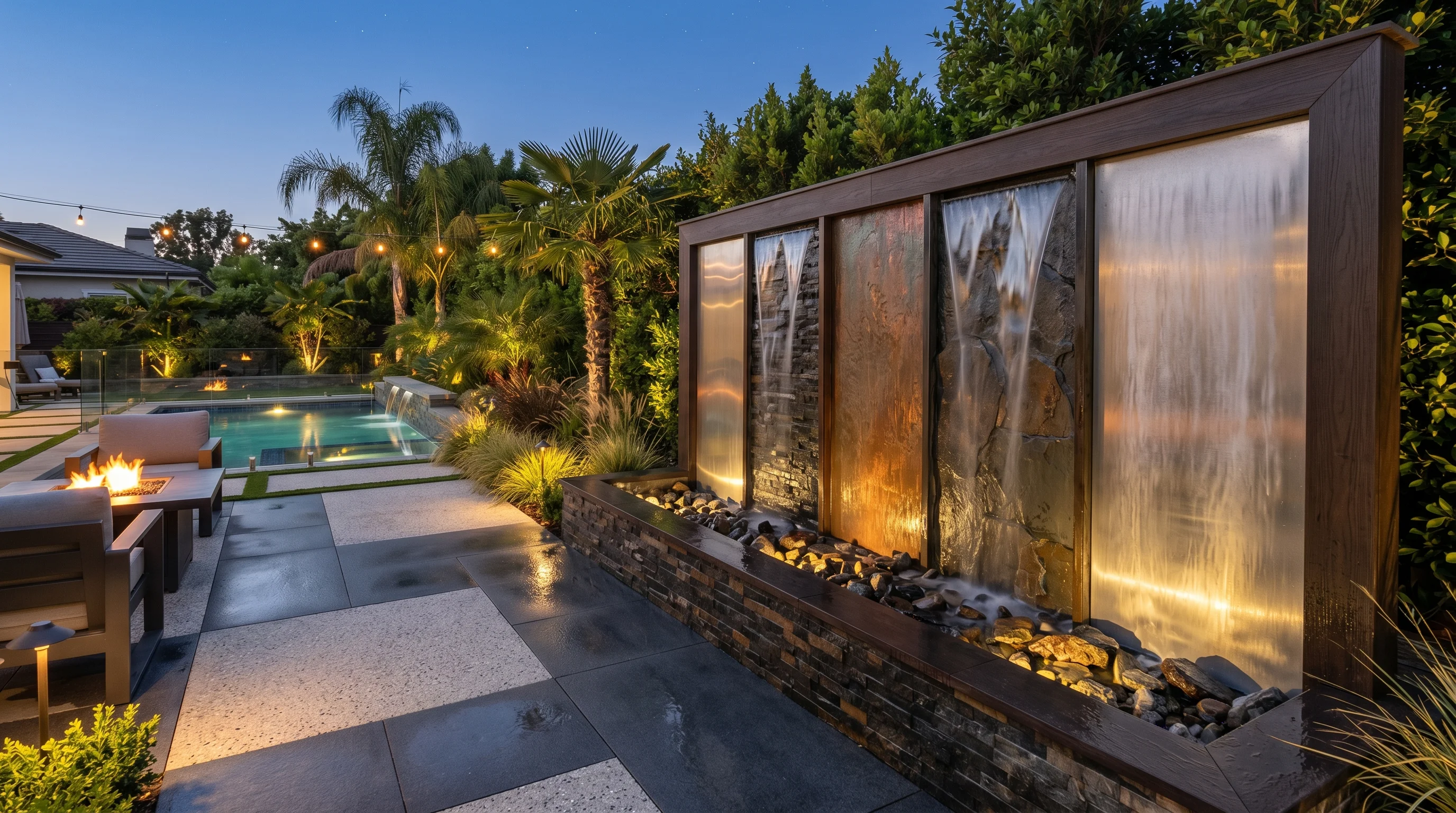 Water wall with lighting