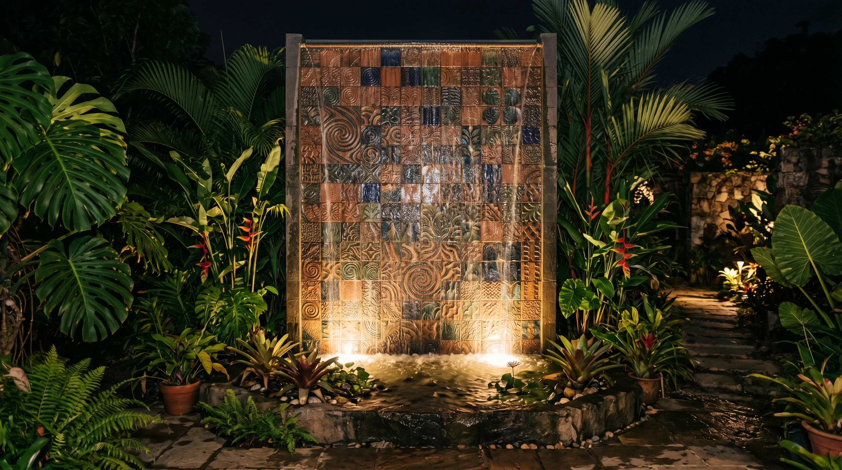 Water wall with minimalist planting