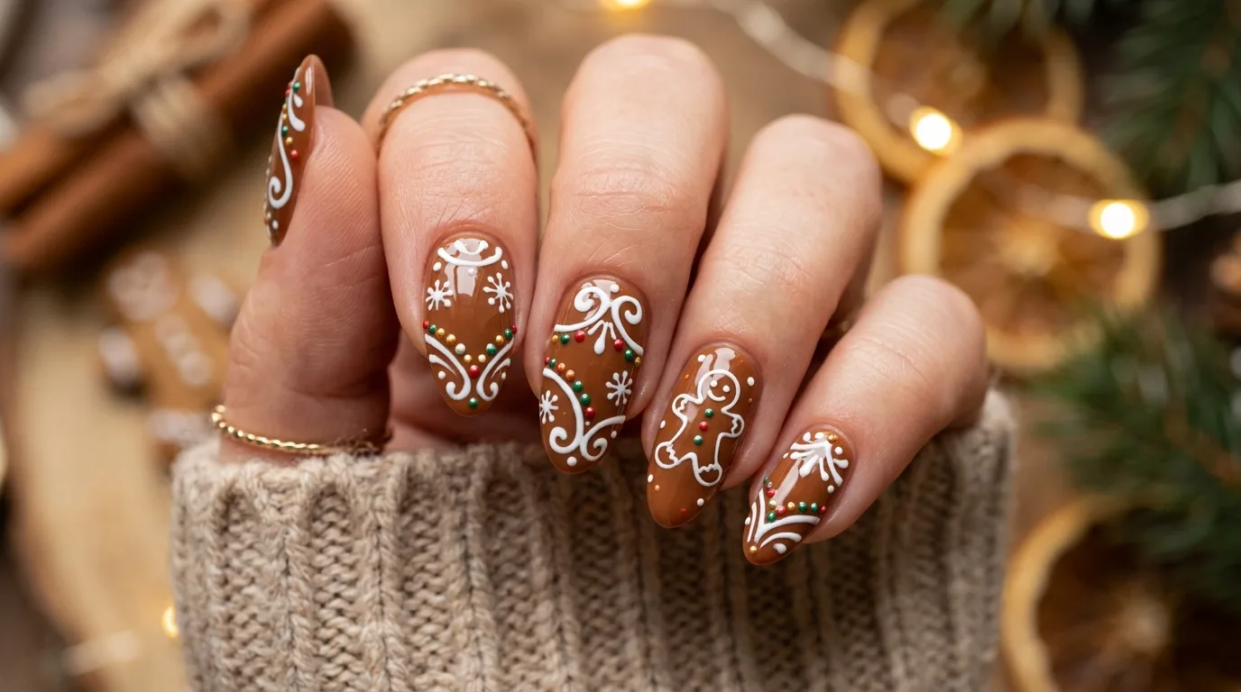 8 Gingerbread Nail Design Ideas for a Cute Holiday Manicure