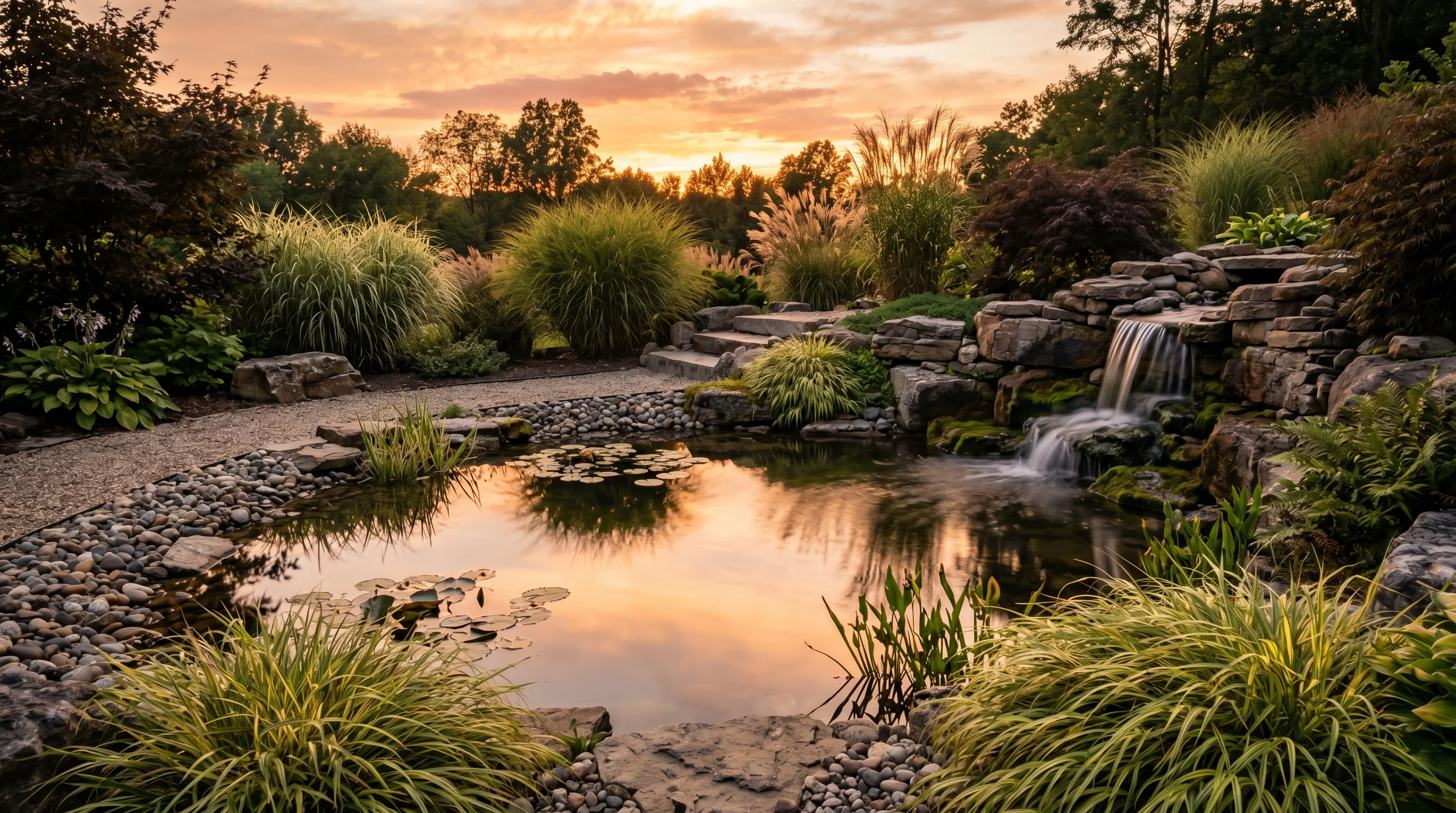 Layered rock waterfall