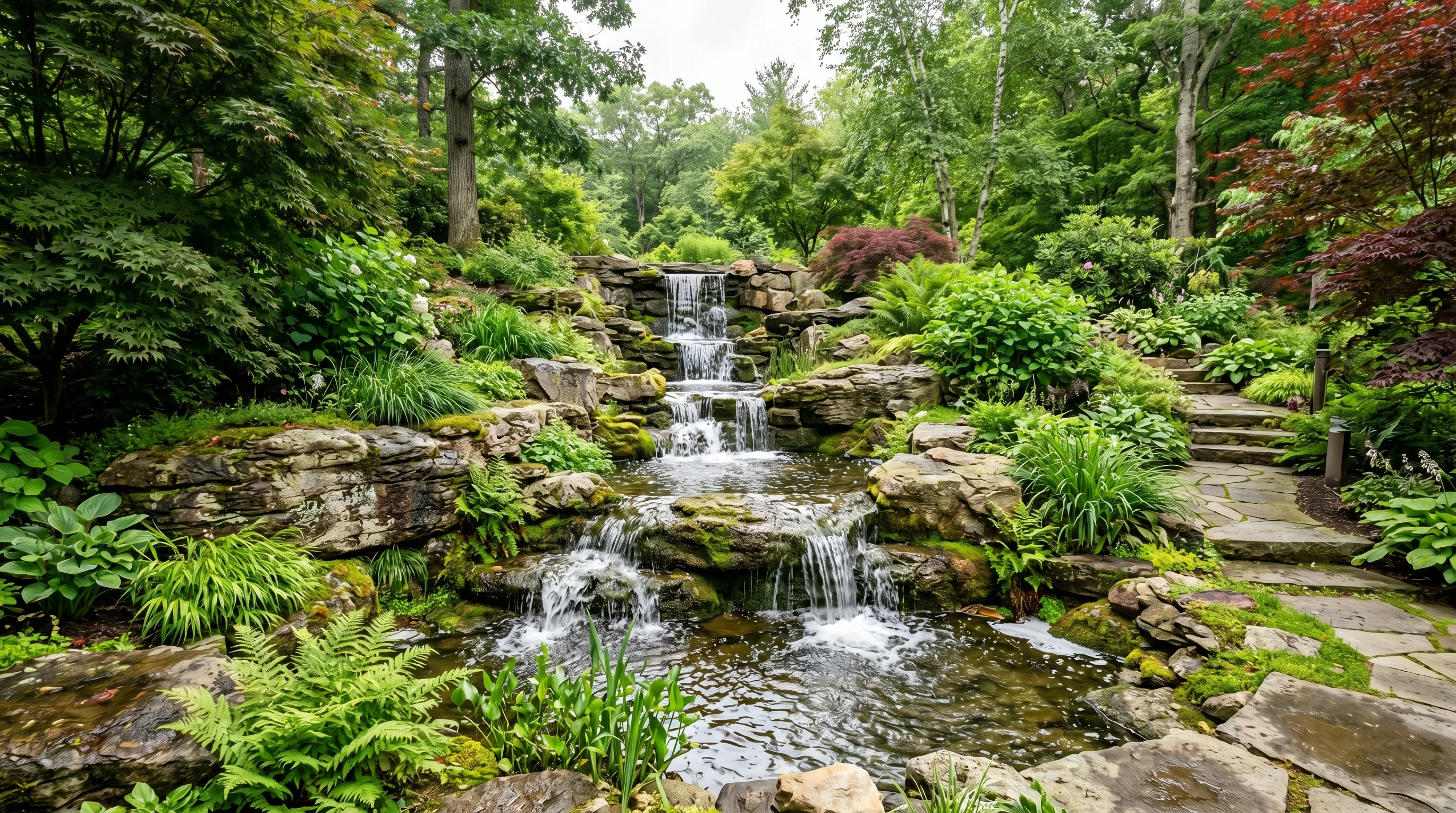 Waterfall with lights