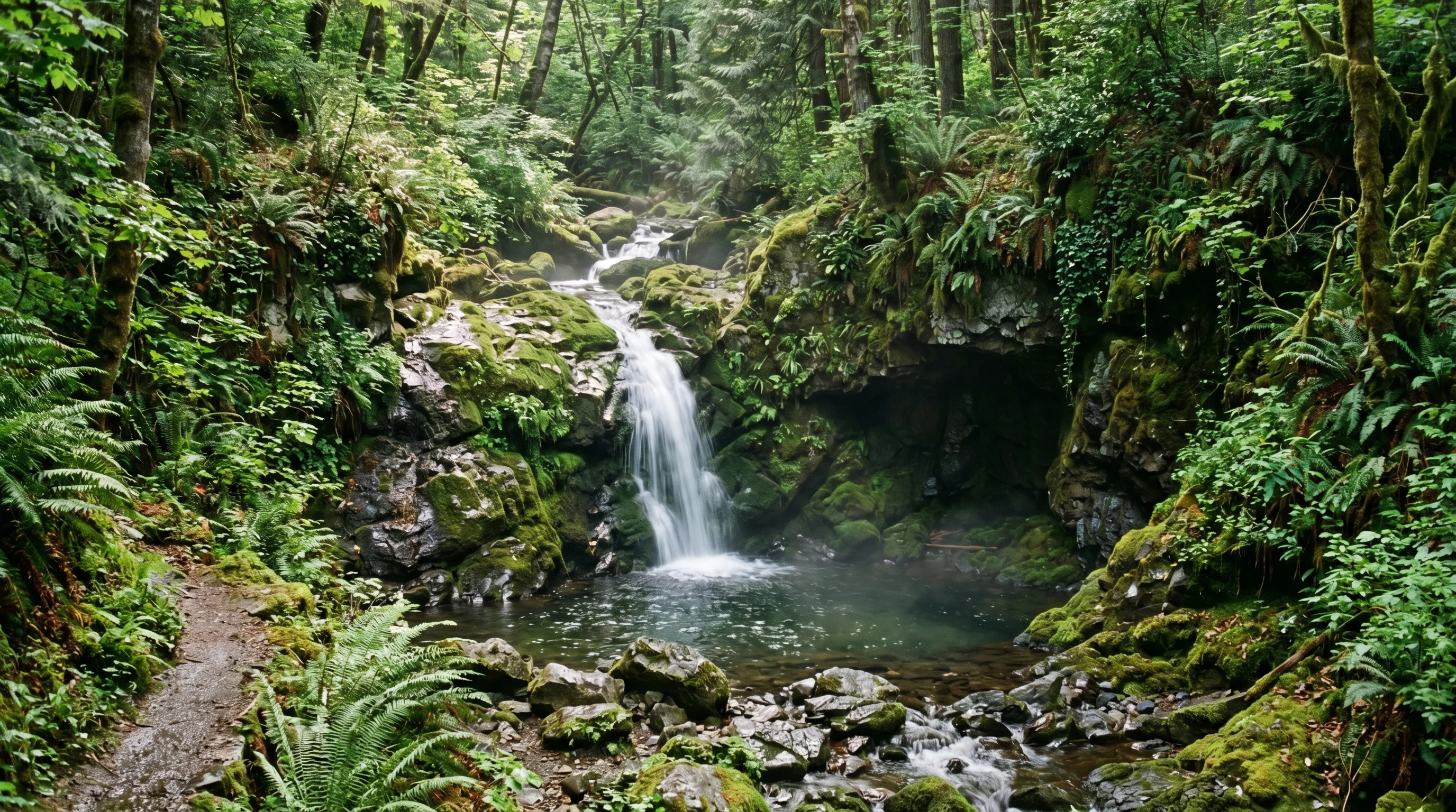 Compact waterfall retreat