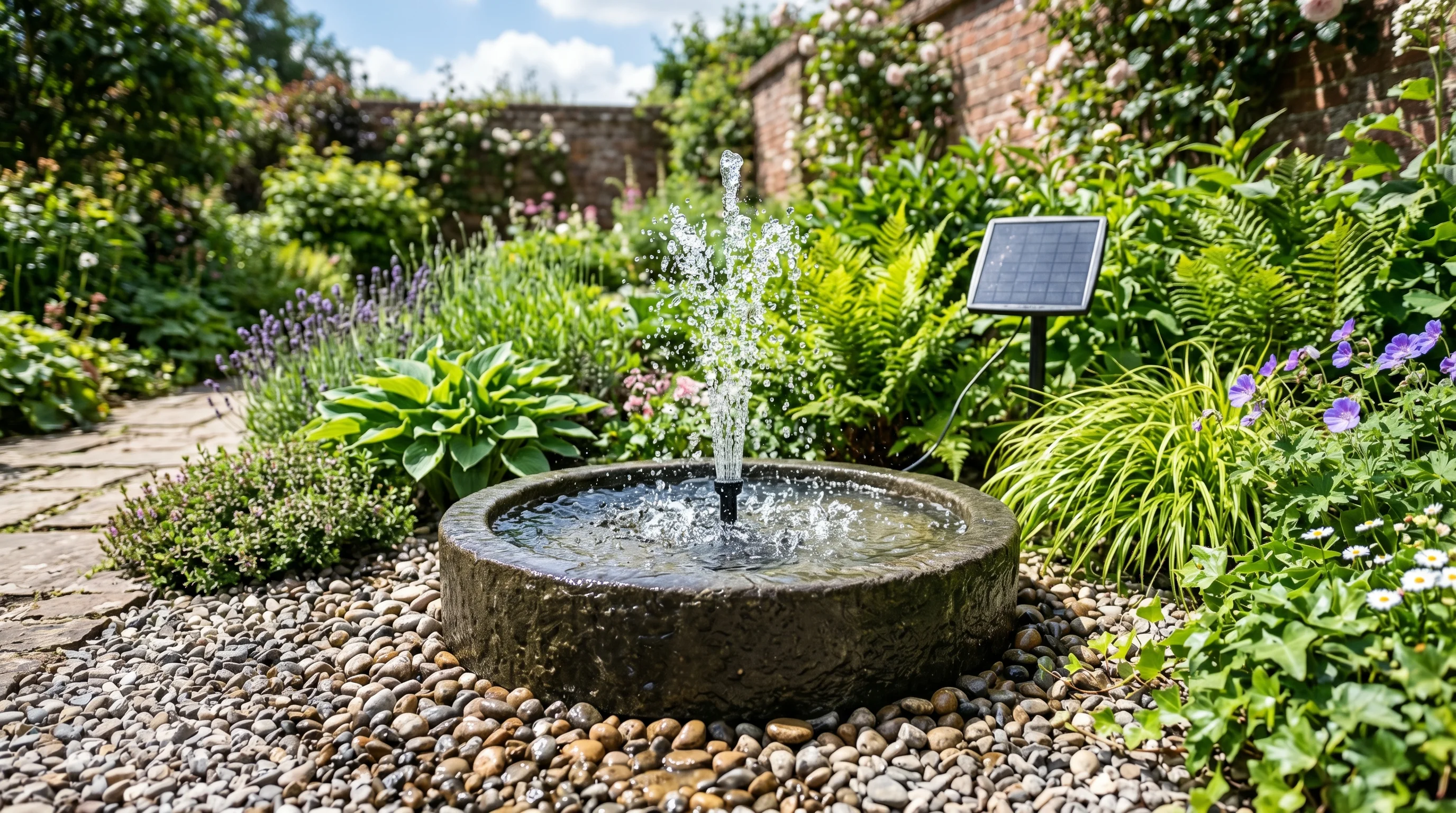 Fountain in planter bed